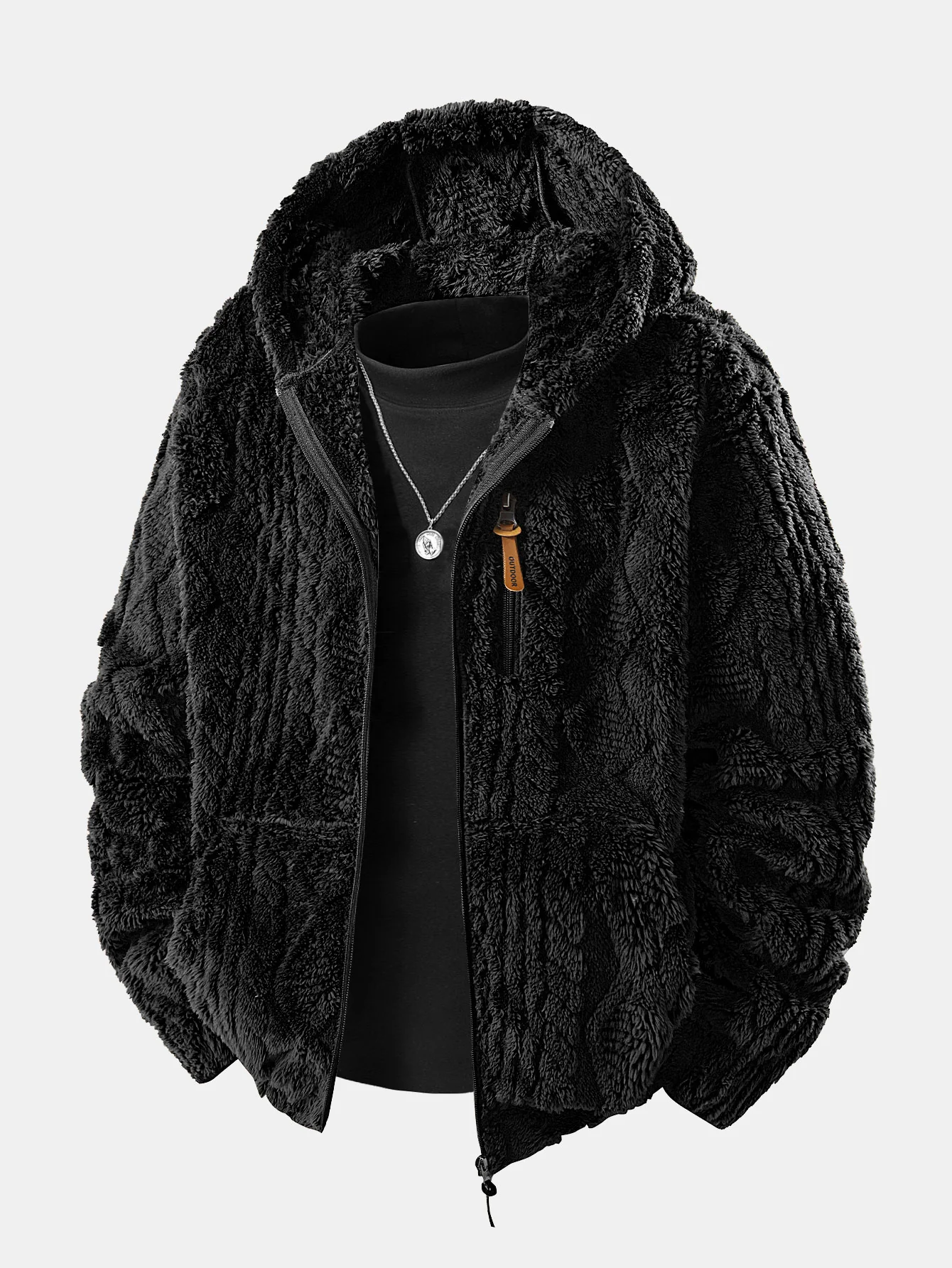 Geometrischer Jacquard Teddy Hoodie - Image 3