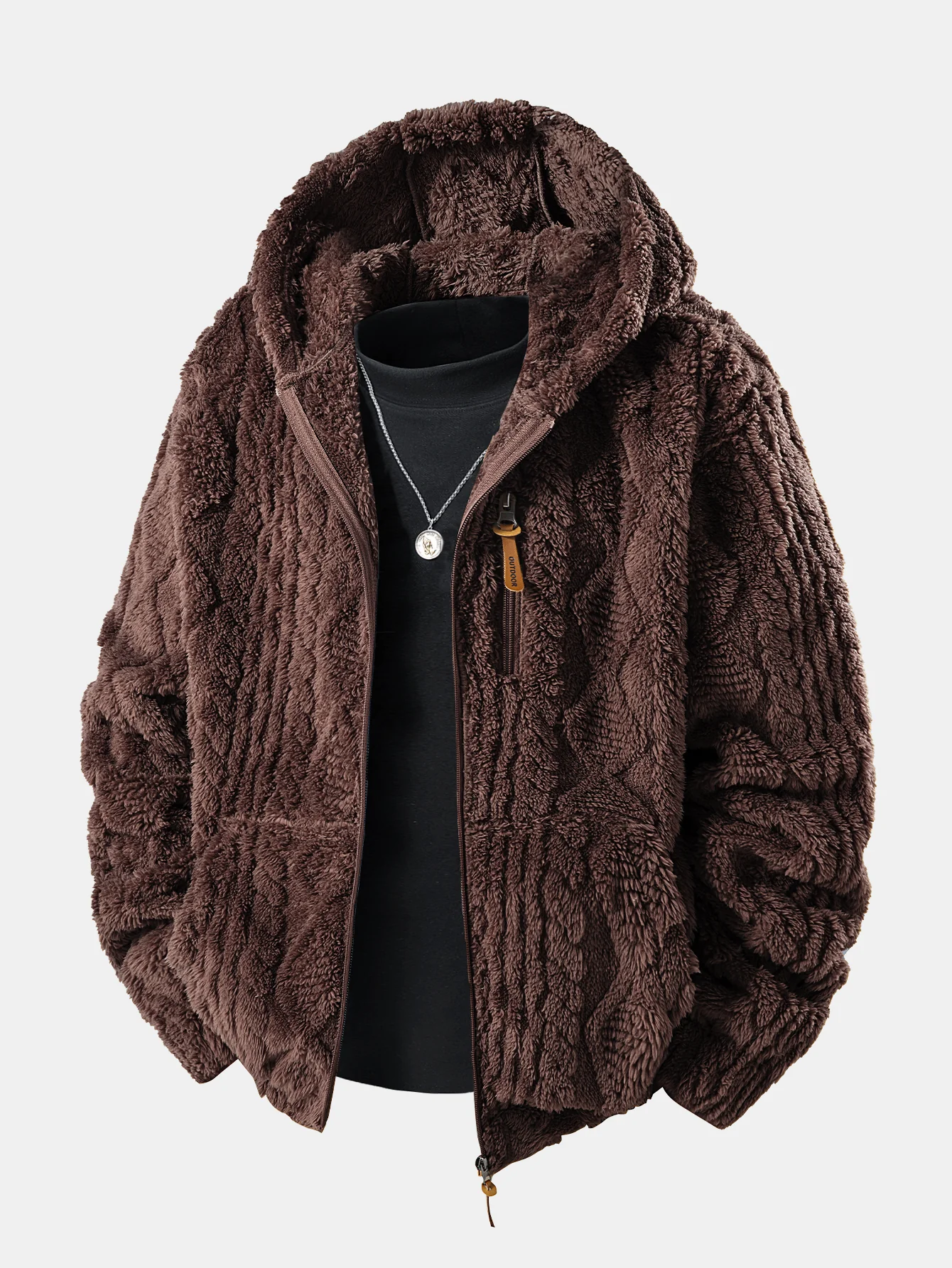 Geometrischer Jacquard Teddy Hoodie - Image 5