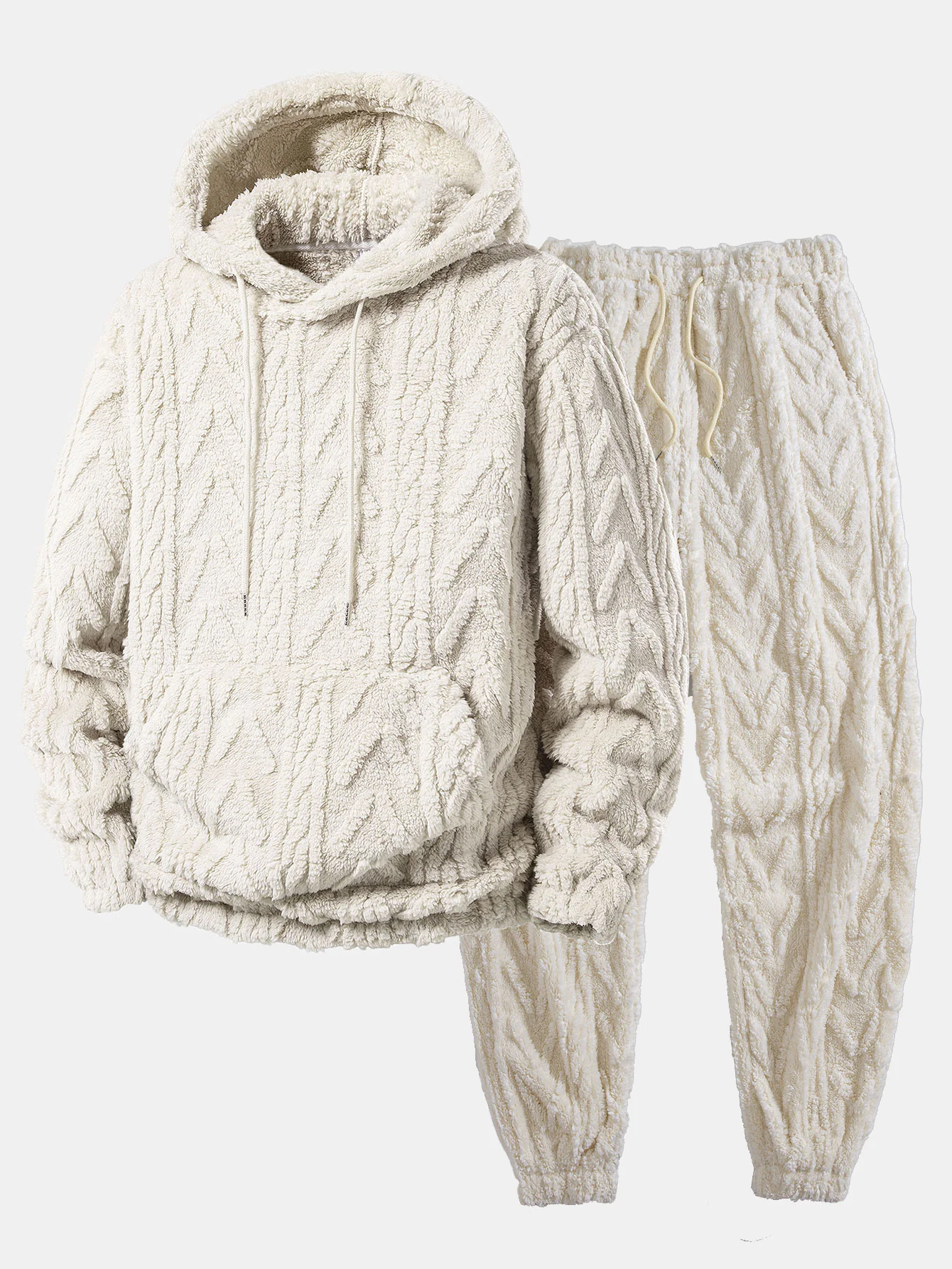 Geometric Jacquard Teddy Hoodie & Jogger Pants - Image 2