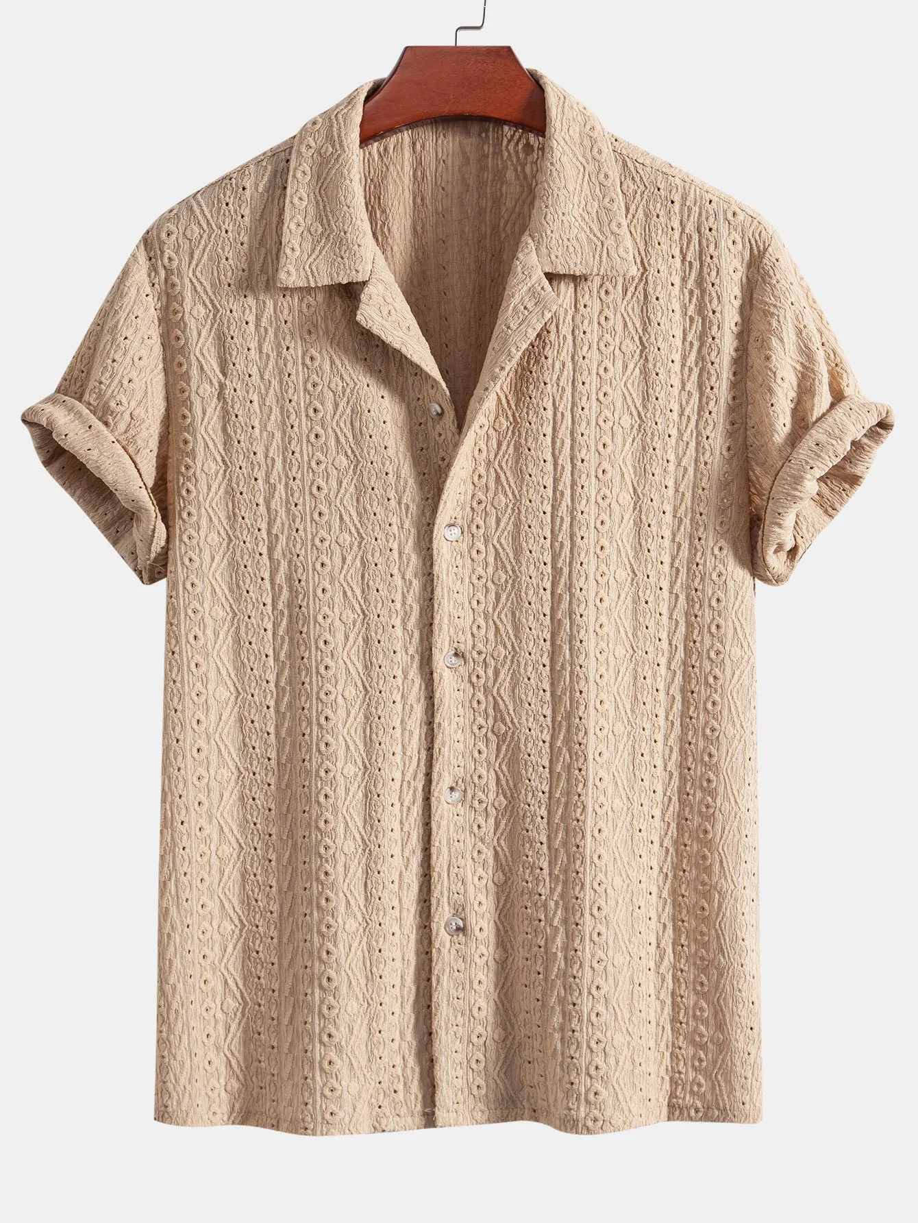 Geometrisches Jacquard-Strukturiertes Cuban Shirt