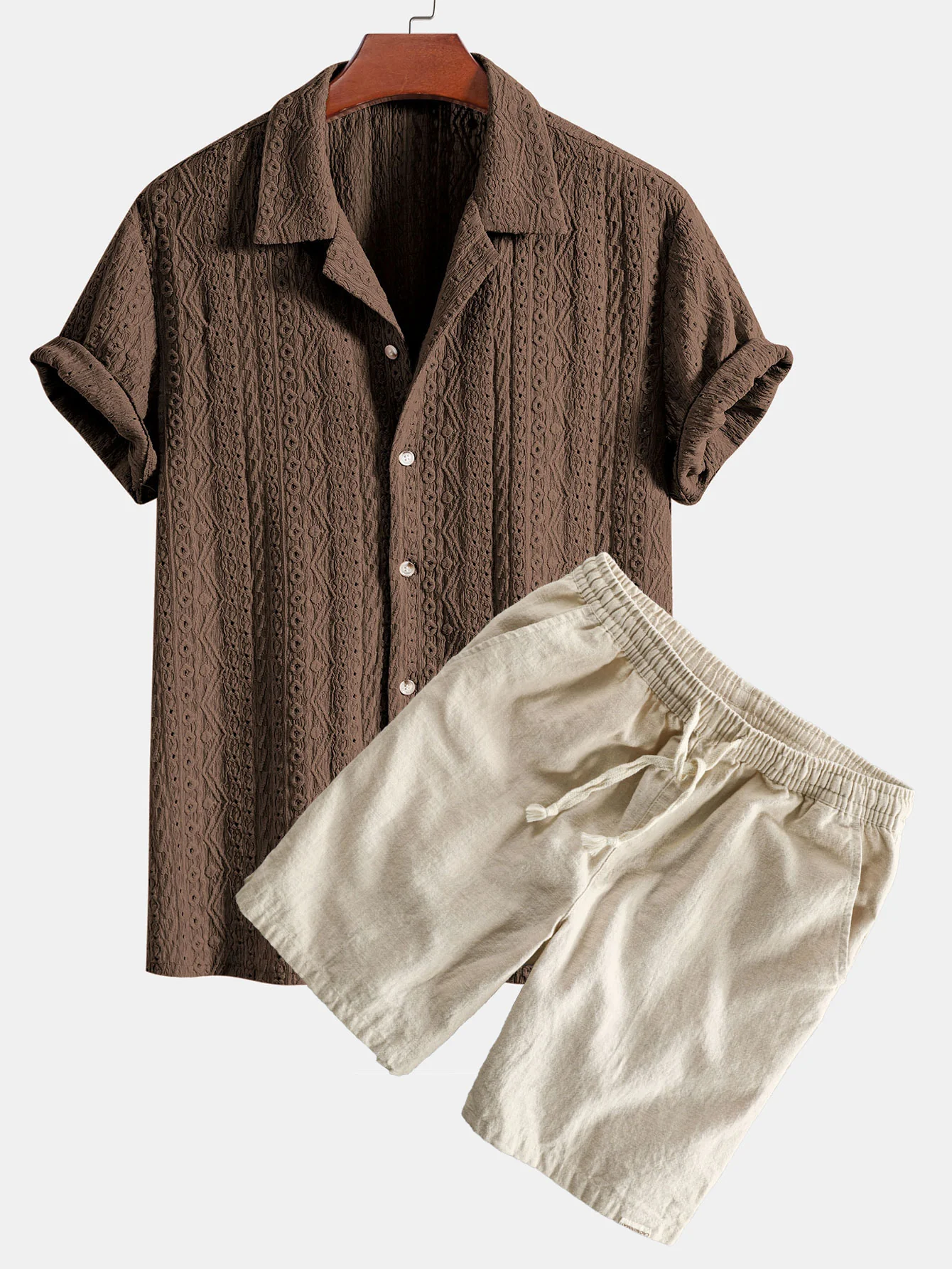 Geometrisches Jacquard-texturiertes Cuban Shirt & Leinen-Baumwoll-Mix Shorts - Image 2