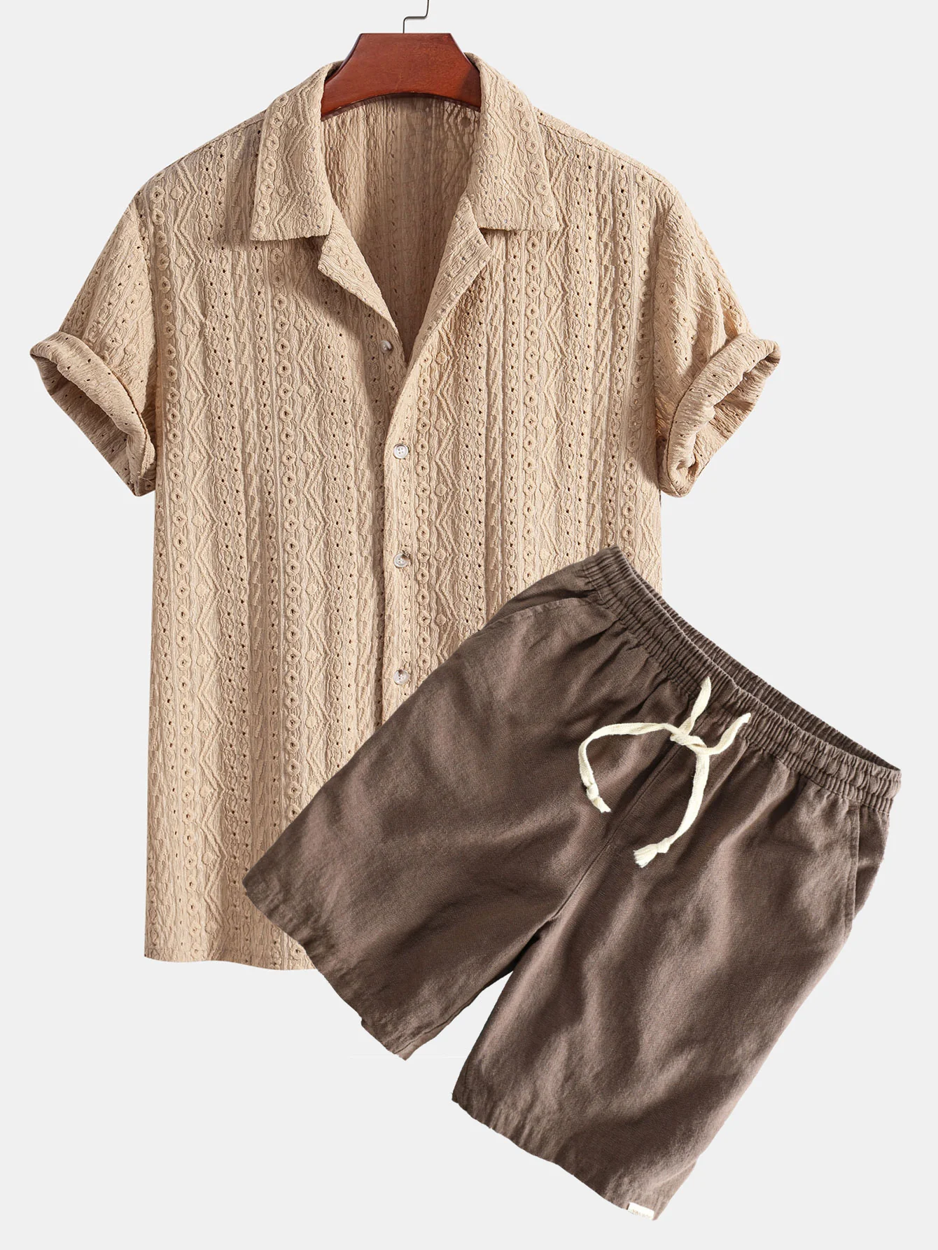 Geometrisches Jacquard-texturiertes Cuban Shirt & Leinen-Baumwoll-Mix Shorts - Image 3