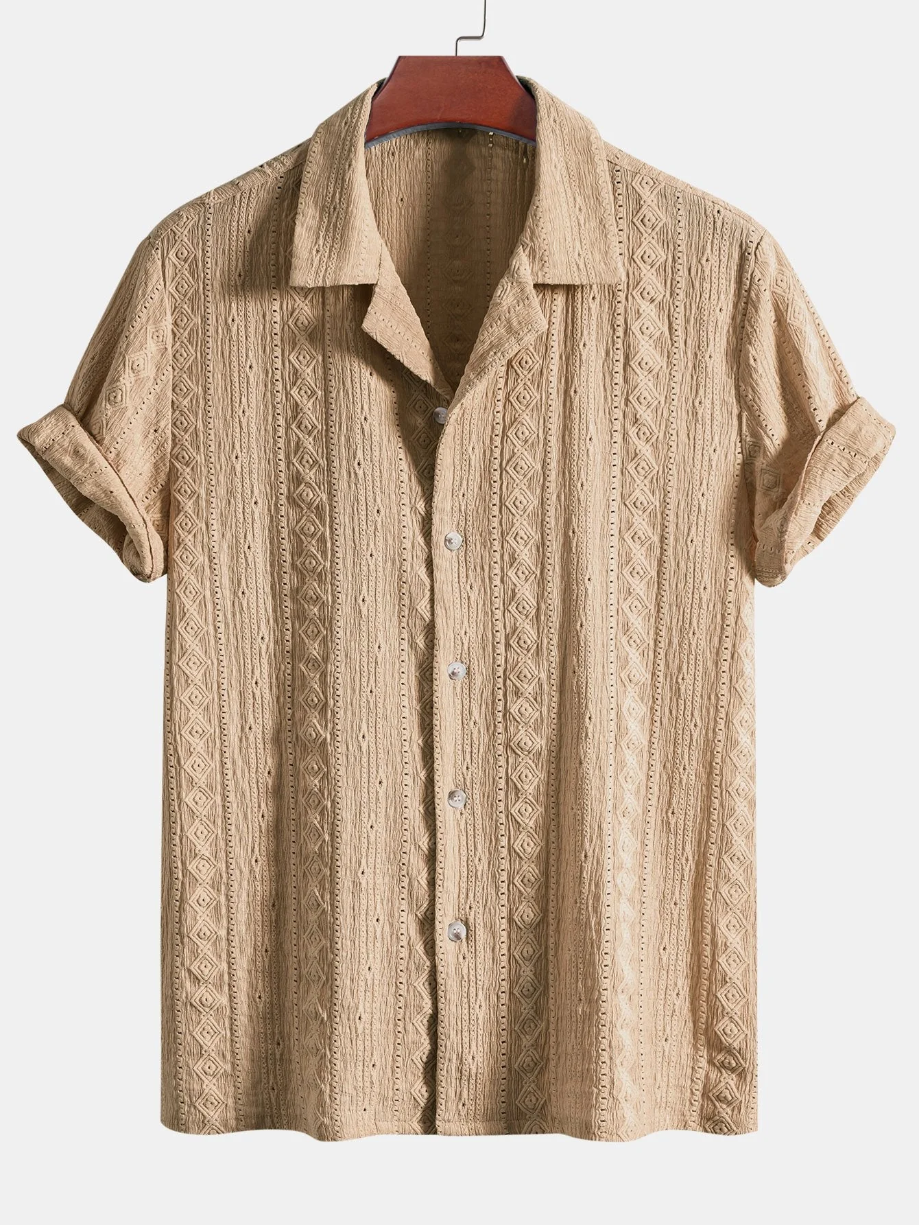 Geometrisches Jacquard-Strukturiertes Cuban Shirt & Gerade geschnittene Leinenhose - Image 5