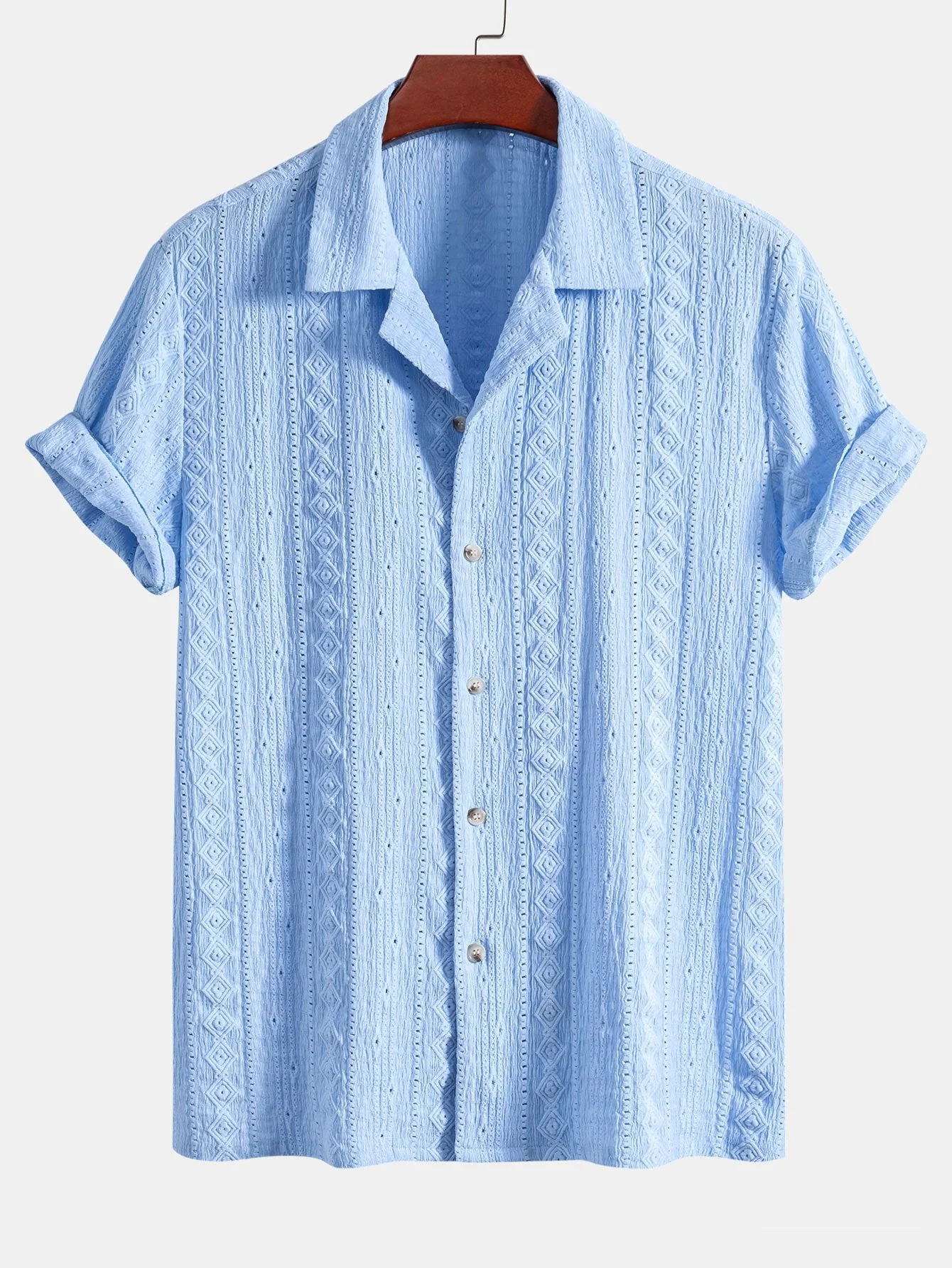 Geometrisches Jacquard-Strukturiertes Cuban Shirt & Gerade geschnittene Leinenhose - Image 6