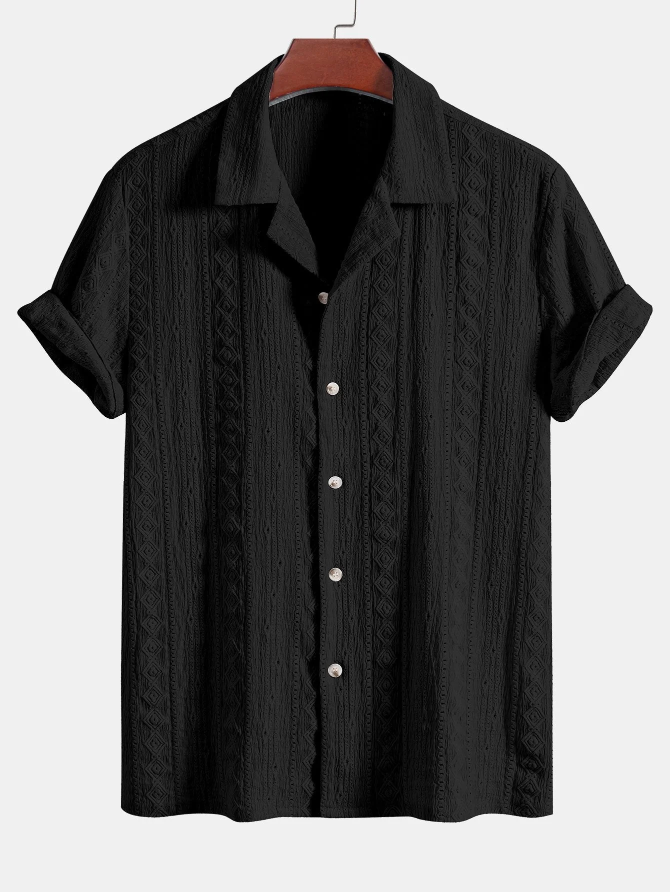 Geometrisches Jacquard-Strukturiertes Cuban Shirt & Gerade geschnittene Leinenhose - Image 7