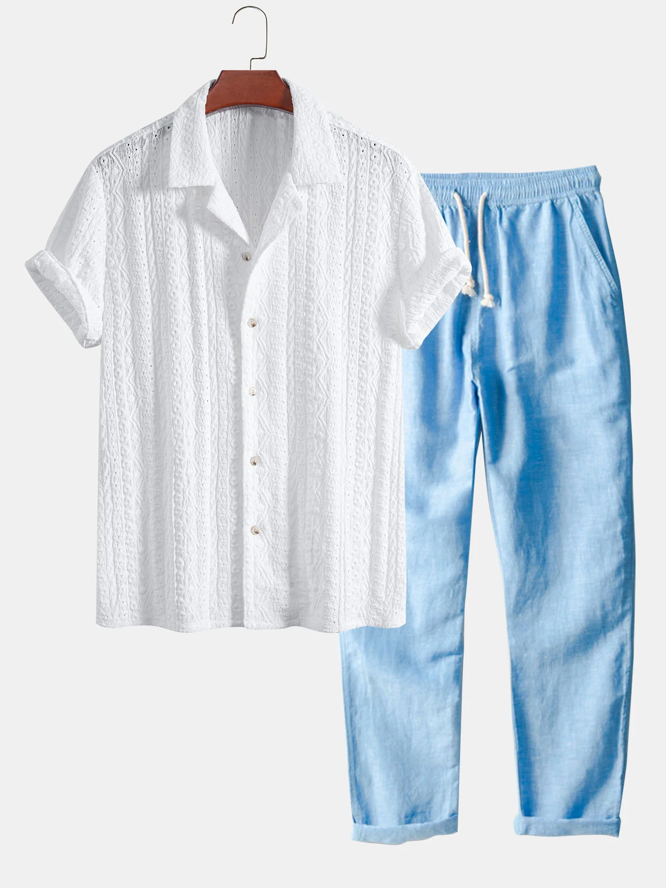Geometrisches Jacquard-Strukturiertes Cuban Shirt & Gerade geschnittene Leinenhose - Image 5