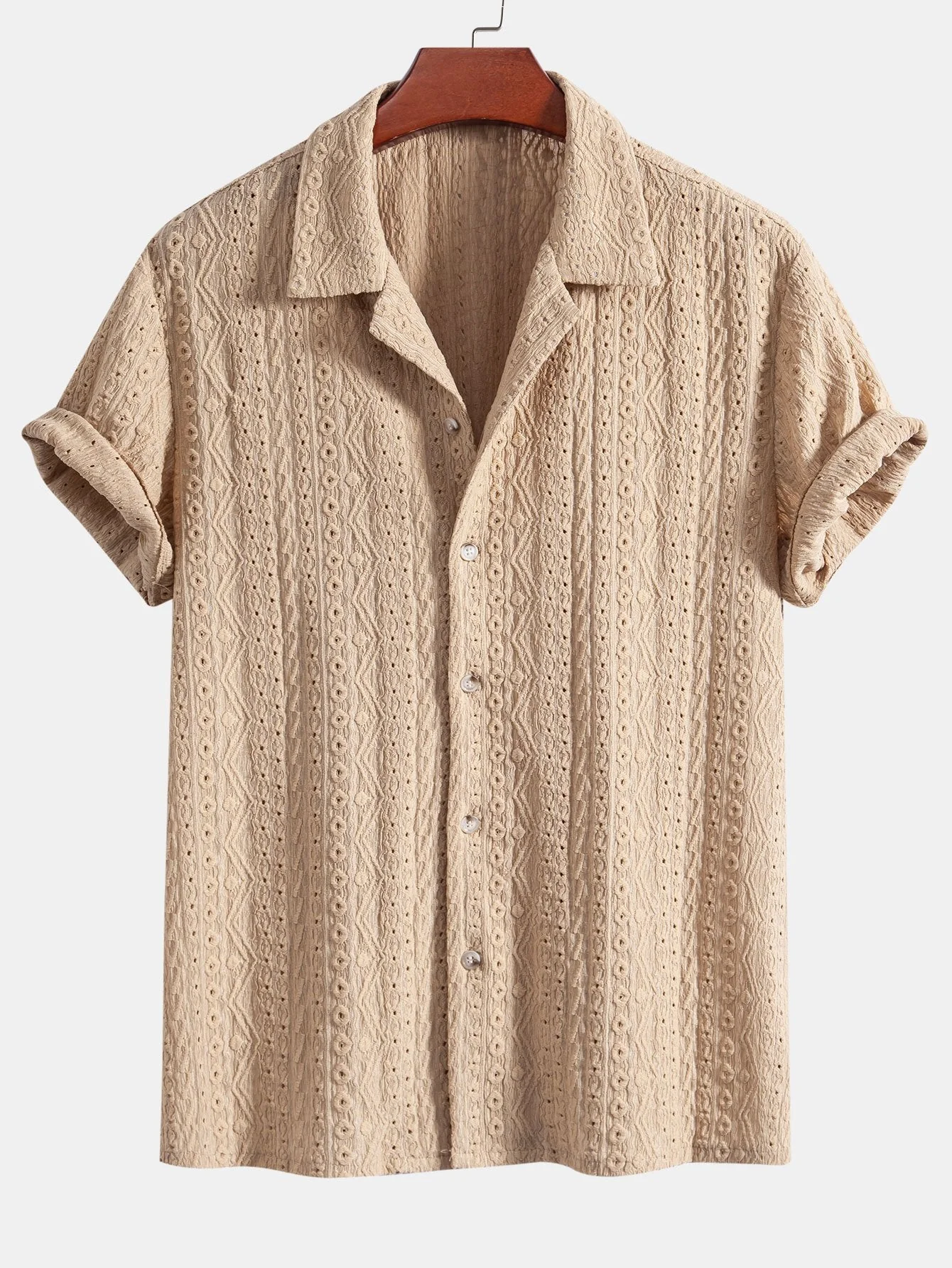 Geometrisches Jacquard-Strukturiertes Cuban Shirt & Gerade geschnittene Leinenhose - Image 6