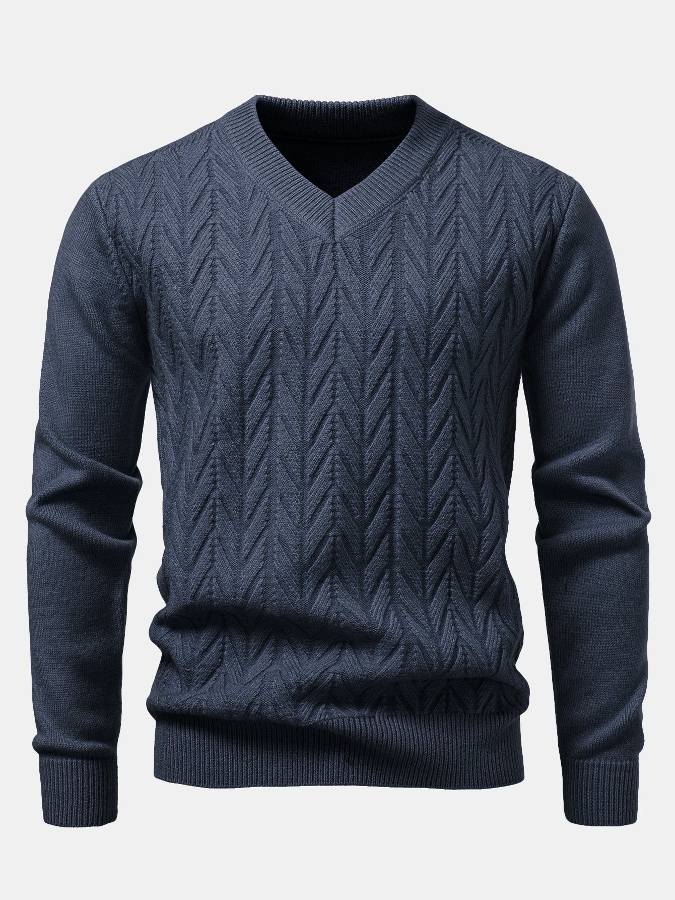 Schwerer geometrischer Jacquard-Pullover mit V-Ausschnitt - Image 11