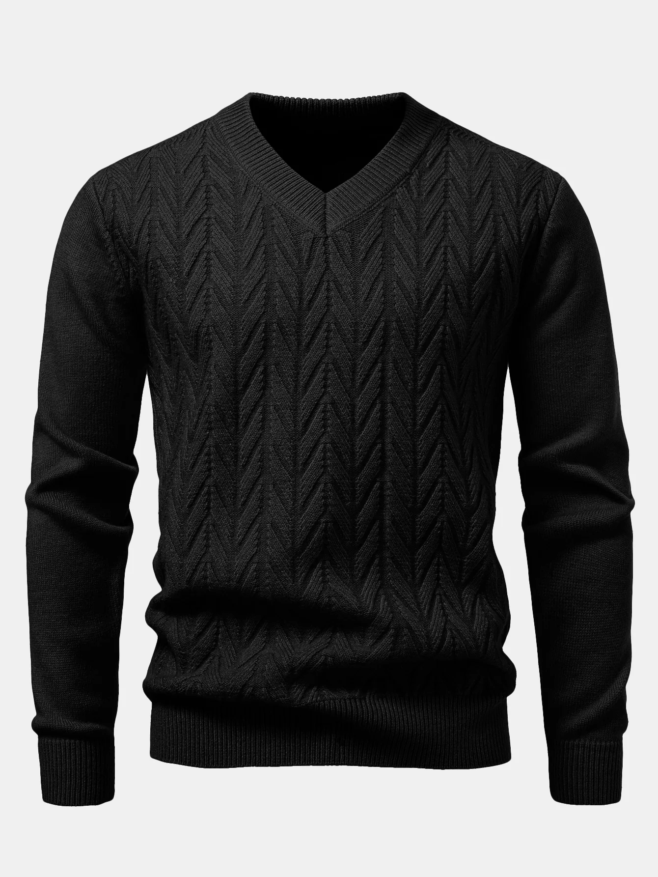 Schwerer geometrischer Jacquard-Pullover mit V-Ausschnitt - Image 5