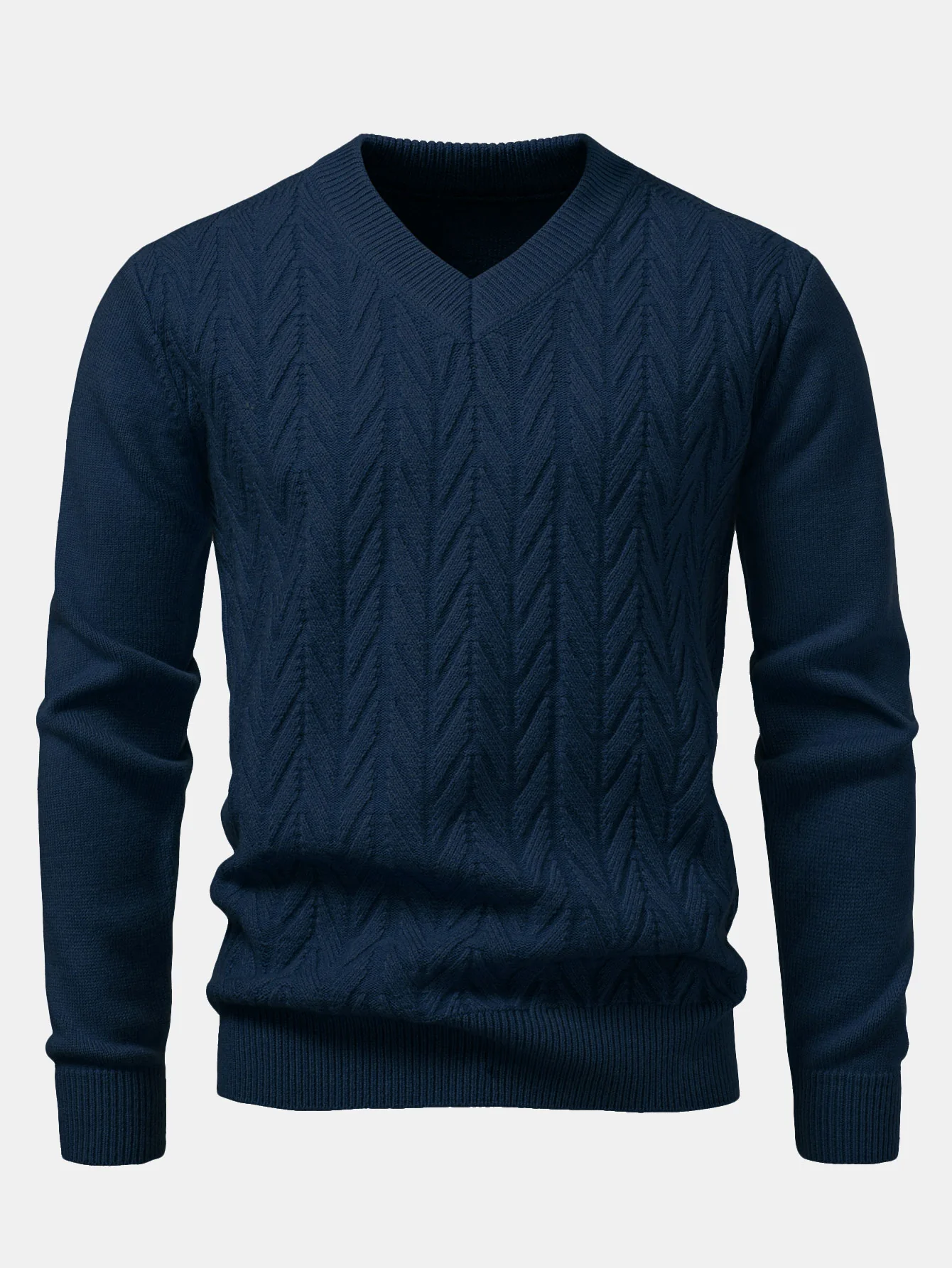 Schwerer geometrischer Jacquard-Pullover mit V-Ausschnitt - Image 7