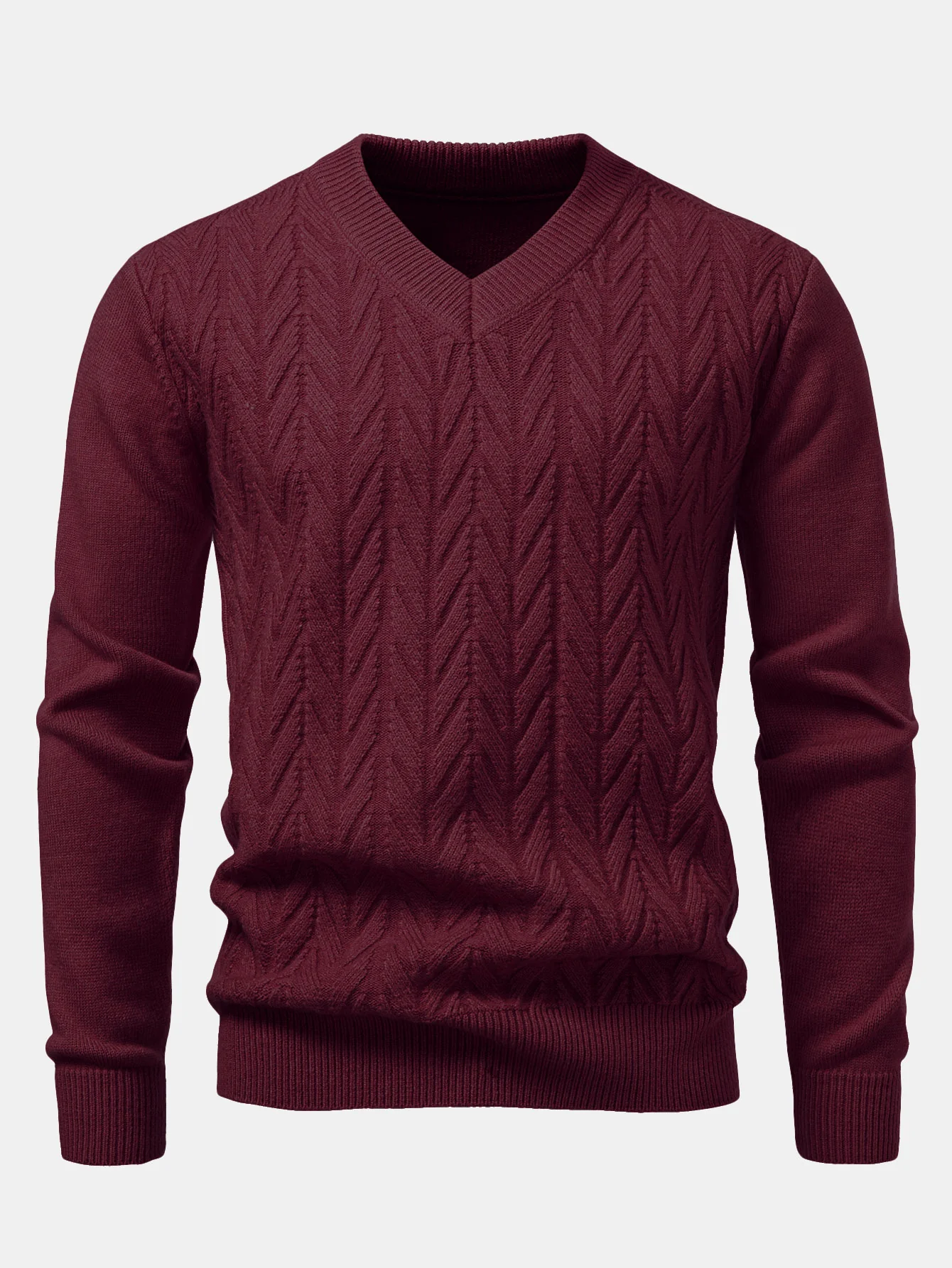 Schwerer geometrischer Jacquard-Pullover mit V-Ausschnitt - Image 9