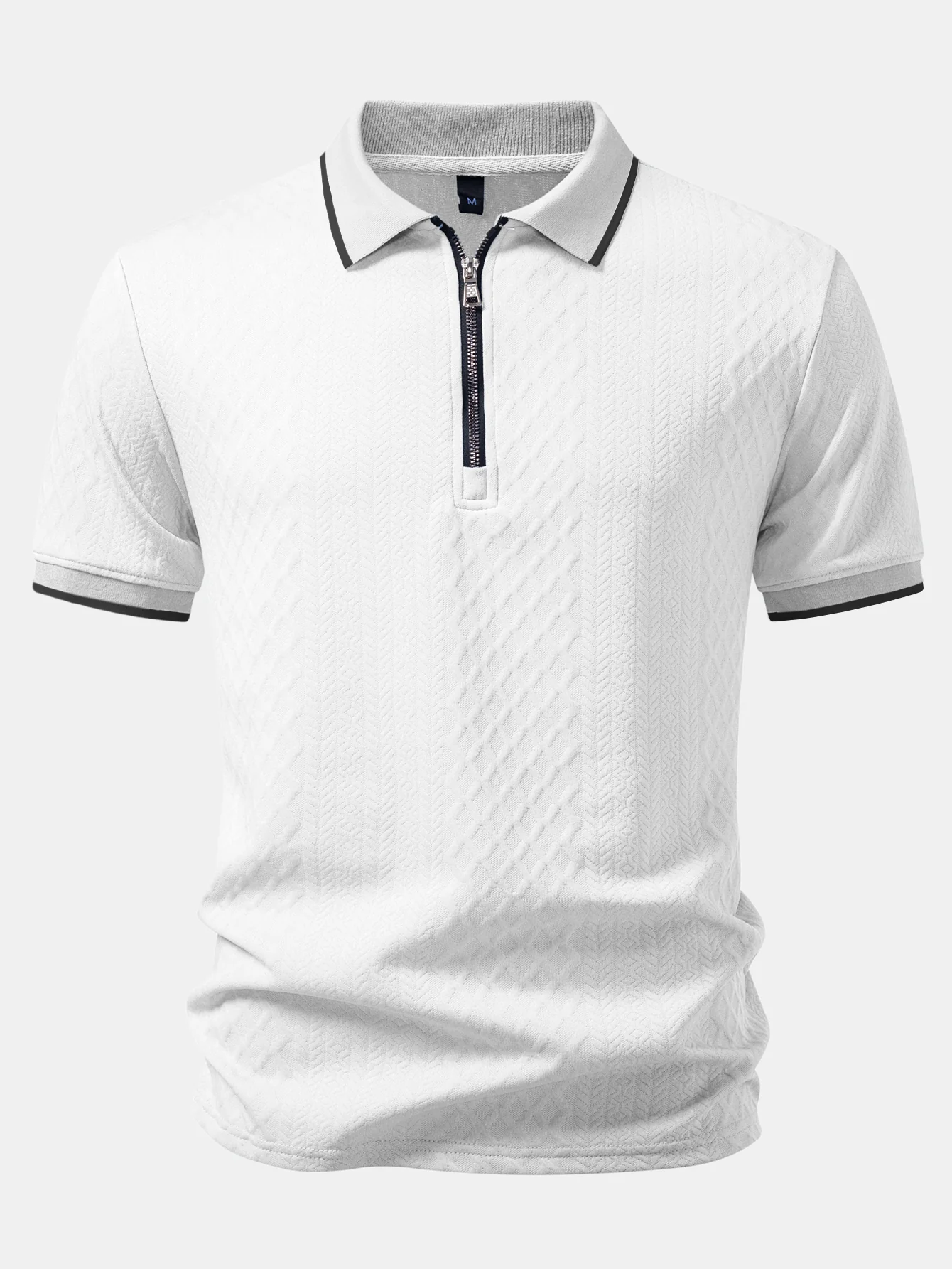 Geometric Jacquard Zipper Polo - Image 10