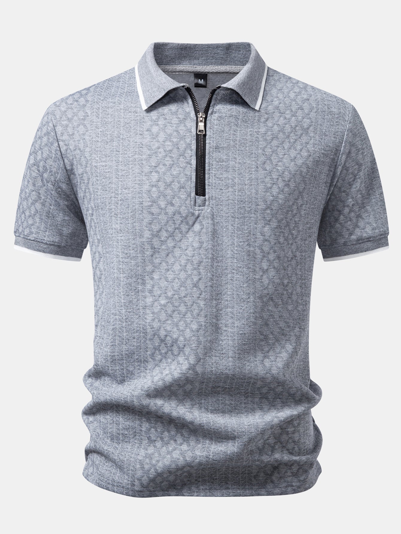 Geometric Jacquard Zipper Polo - Image 3