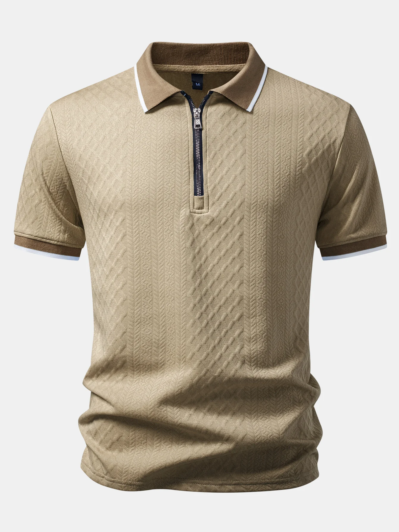 Geometric Jacquard Zipper Polo - Image 9