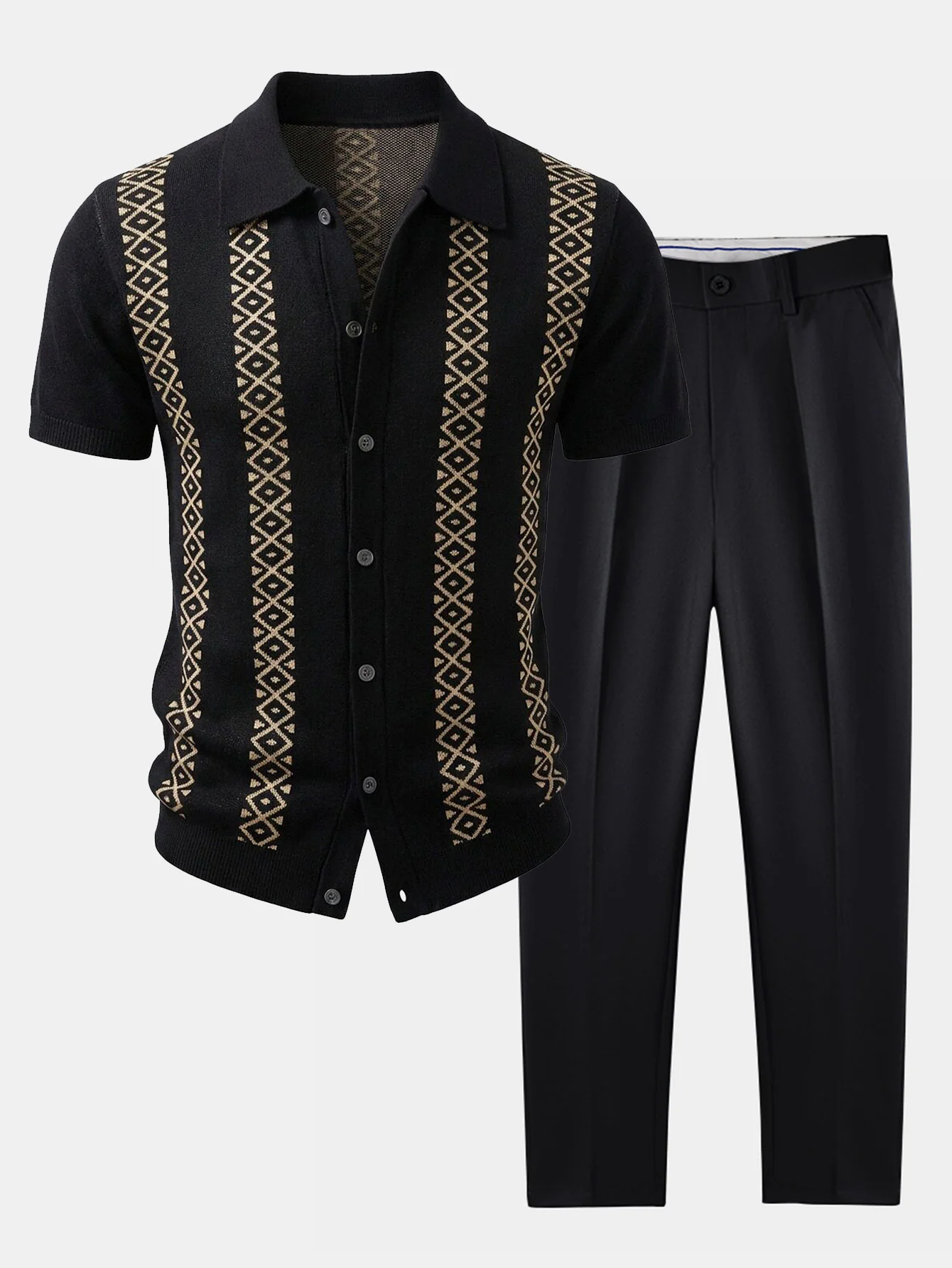 Geometric Knit Shirt & Slim Fit Tapered Trousers - Image 2