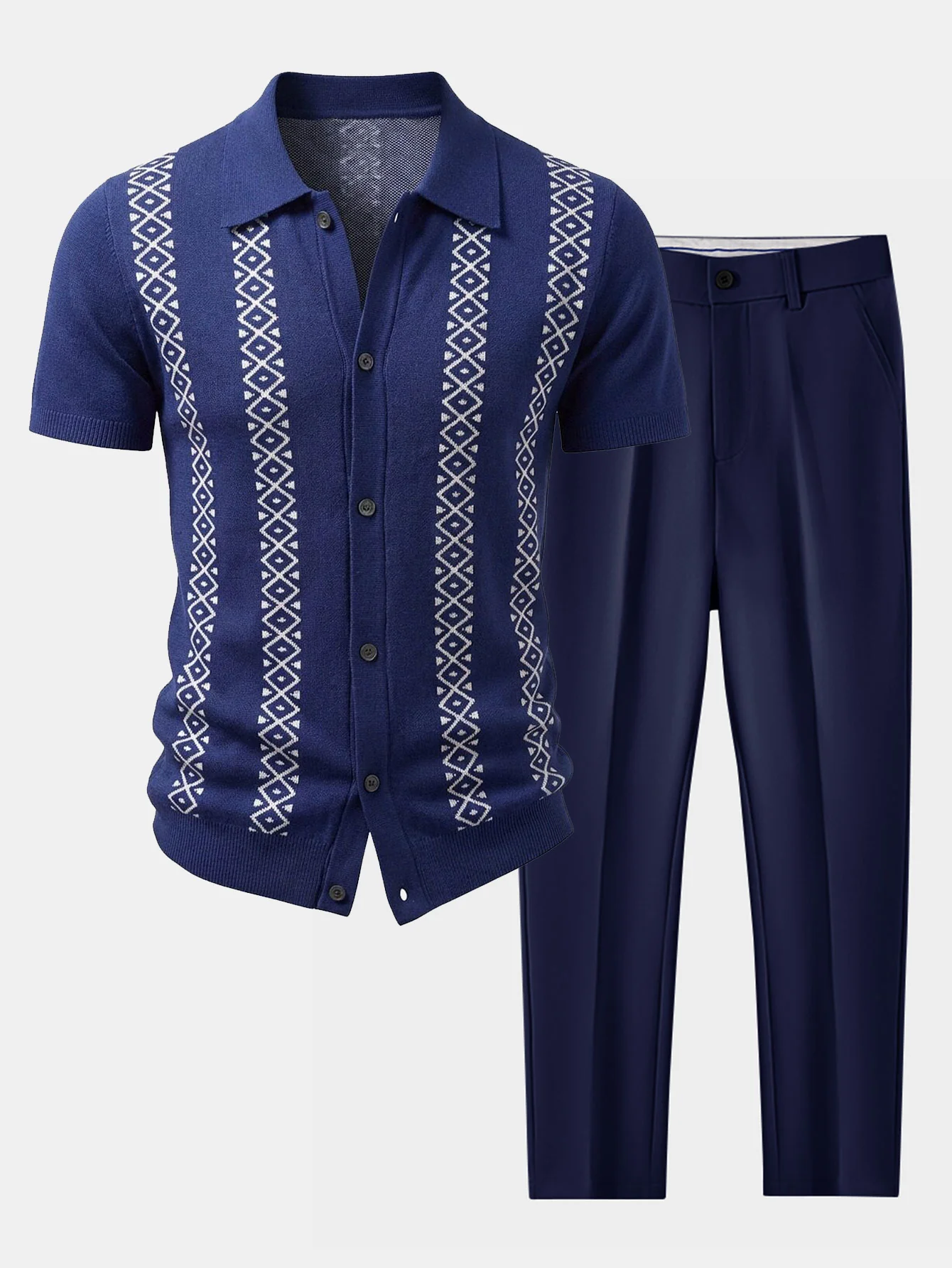 Geometric Knit Shirt & Slim Fit Tapered Trousers - Image 3