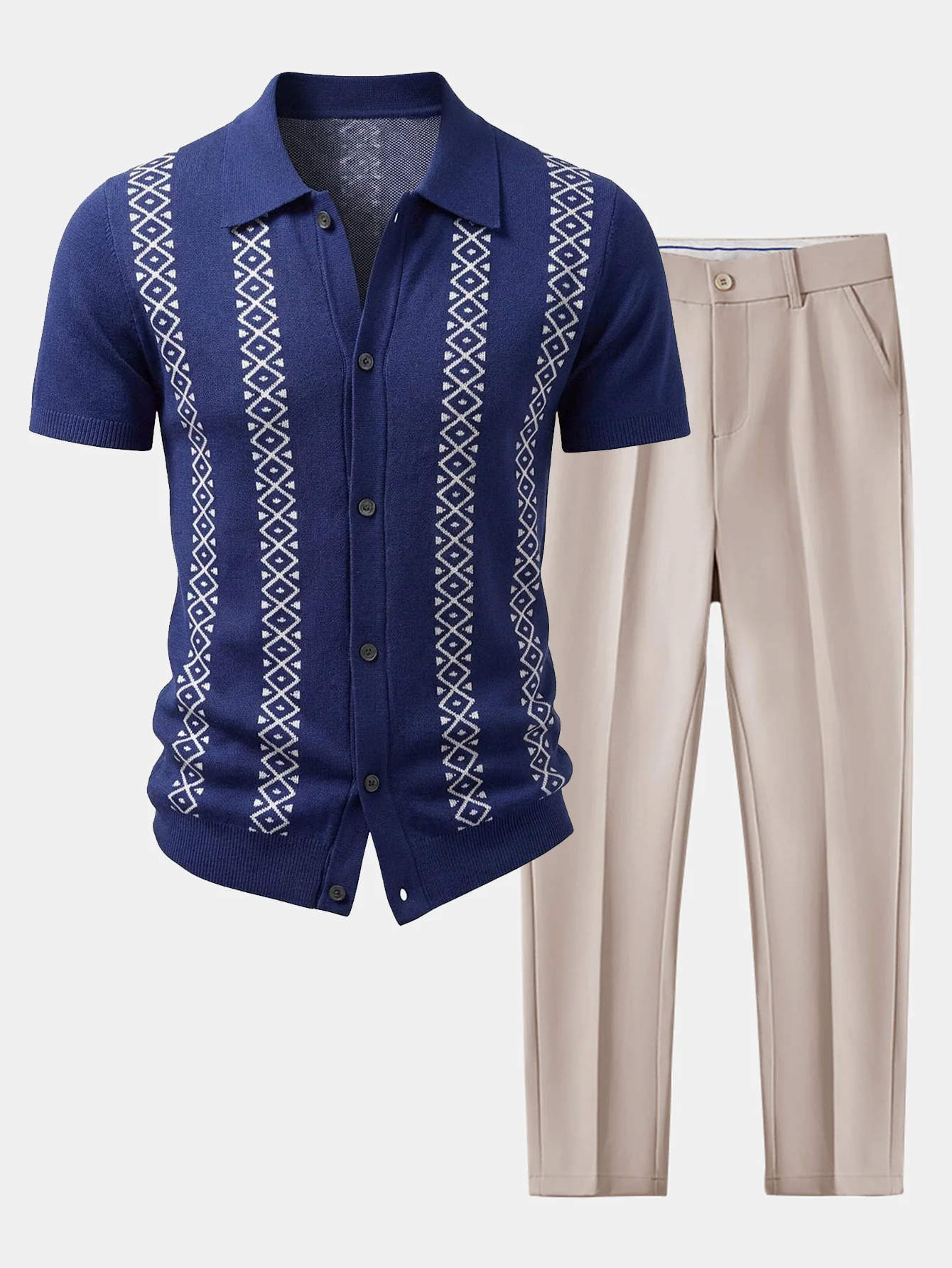 Geometric Knit Shirt & Slim Fit Tapered Trousers - Image 4
