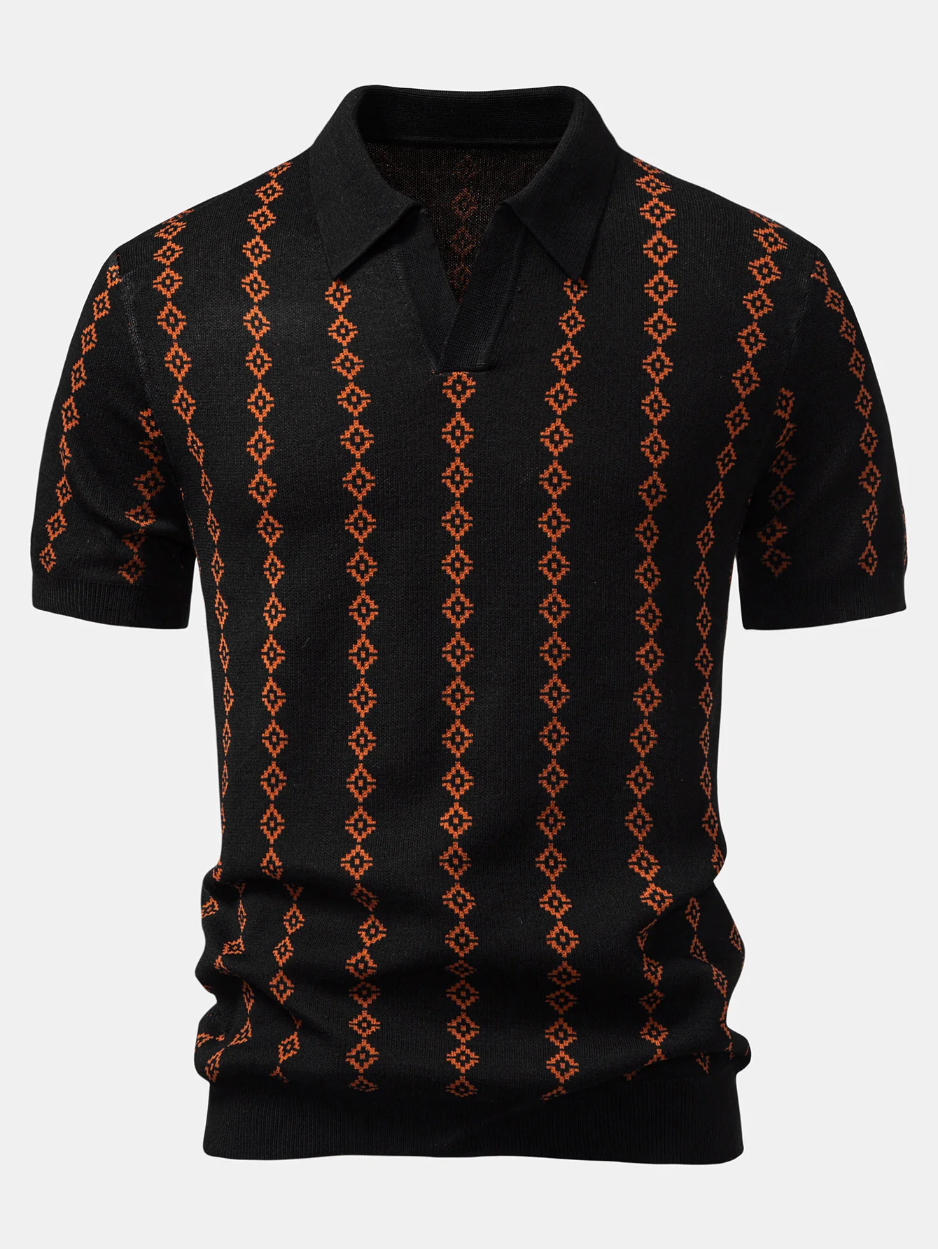 Geometrisch gestricktes Poloshirt mit V-Ausschnitt - Image 3