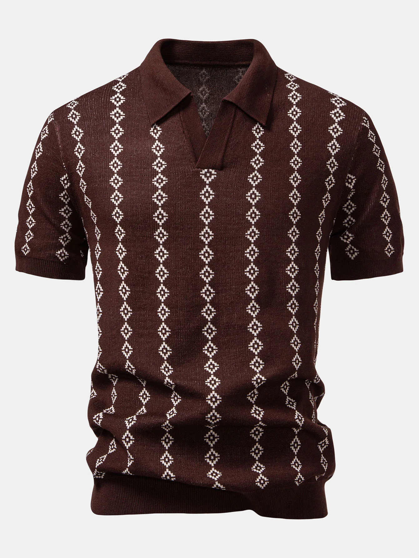 Geometrisch gestricktes Poloshirt mit V-Ausschnitt - Image 5