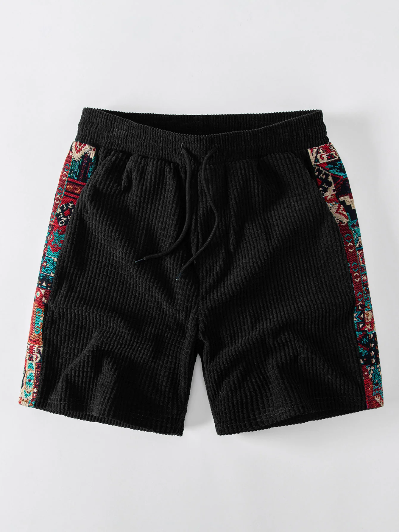 Ethnic Geometric Jacquard Patchwork 7" Corduroy Shorts - Image 3