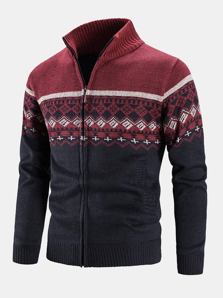 Geometrischer Druck Reißverschluss Pullover