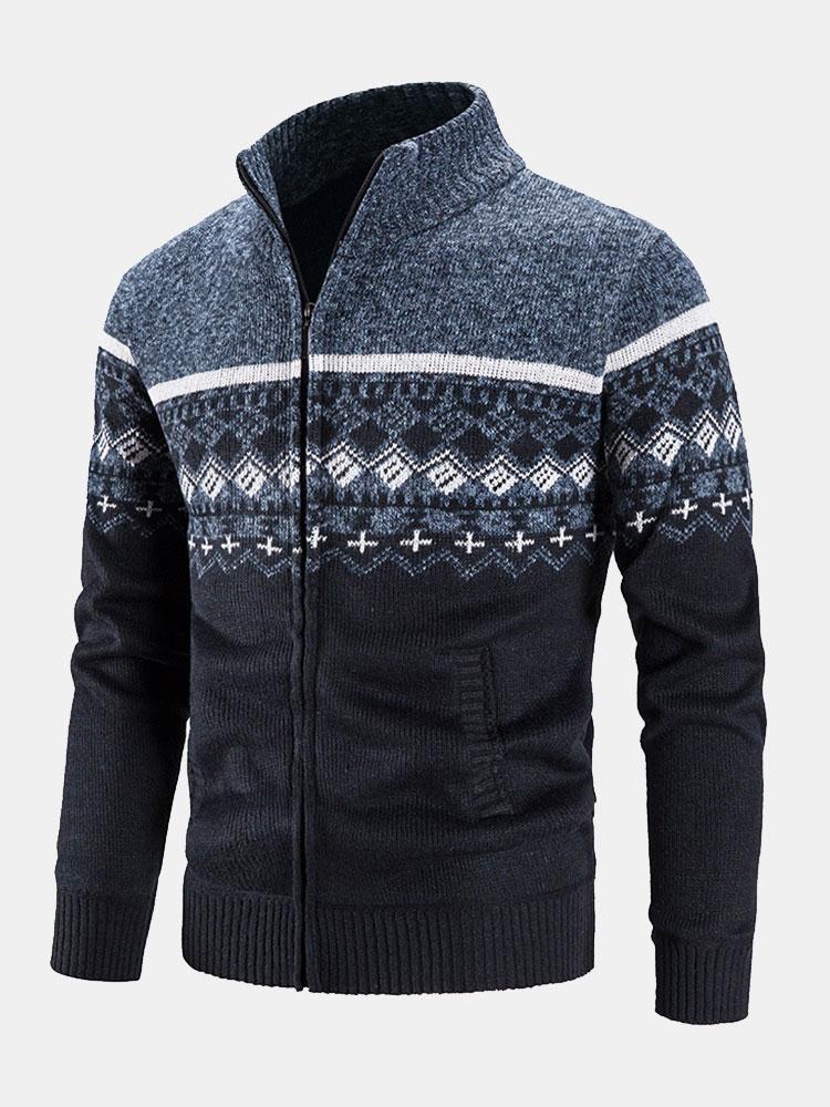 Geometrischer Druck Reißverschluss Pullover - Image 2