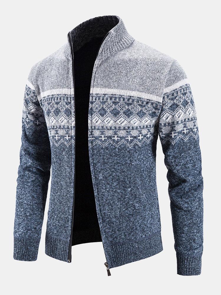 Geometrischer Druck Reißverschluss Pullover - Image 3