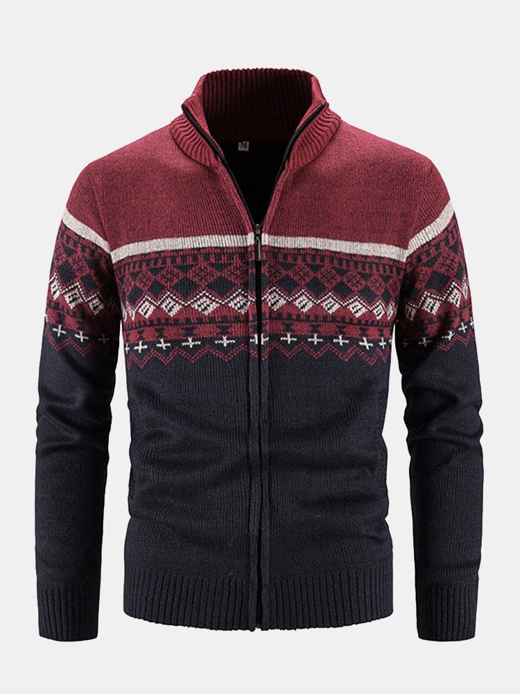 Geometrischer Druck Reißverschluss Pullover - Image 4