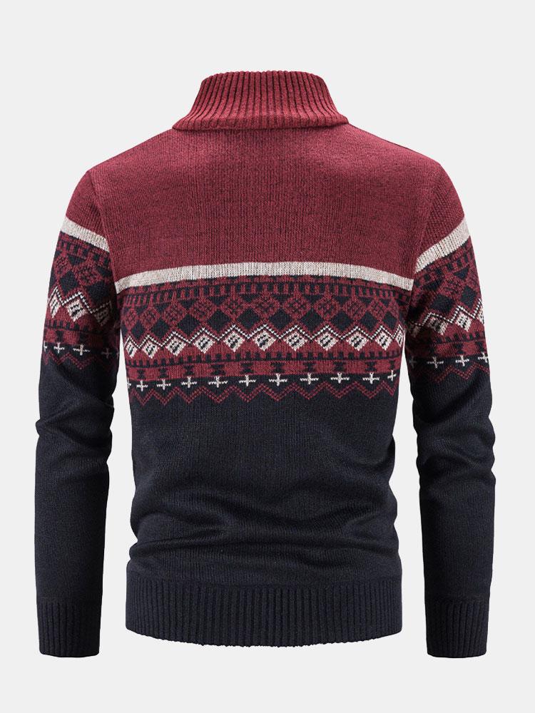 Geometrischer Druck Reißverschluss Pullover - Image 5
