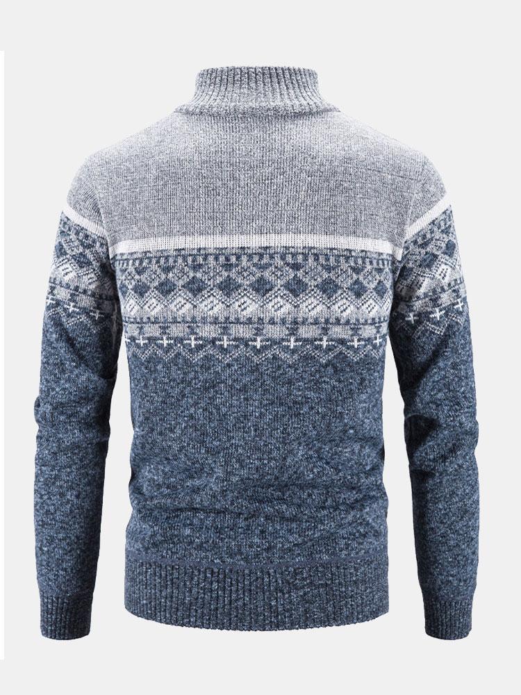 Geometrischer Druck Reißverschluss Pullover - Image 6