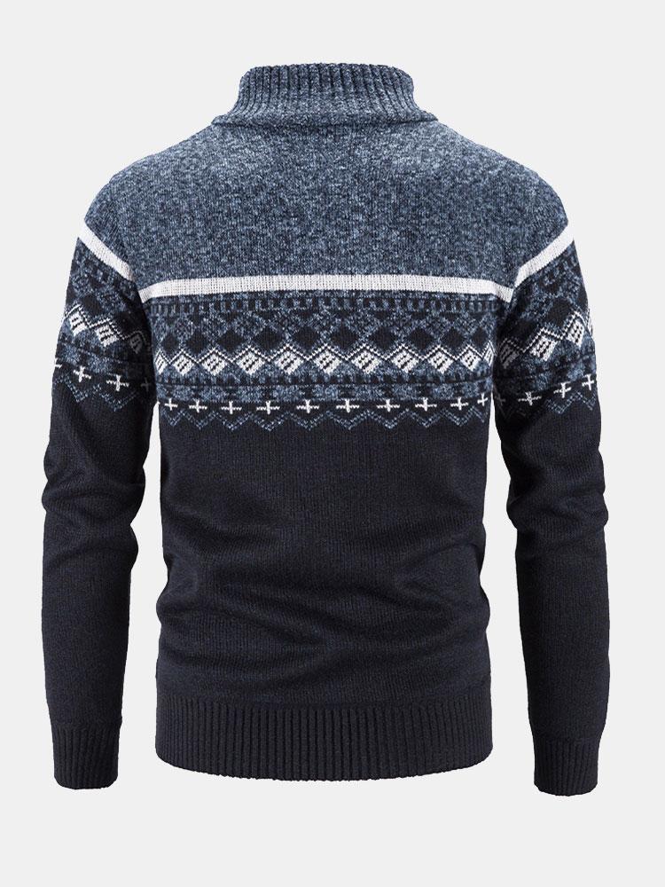 Geometrischer Druck Reißverschluss Pullover - Image 7