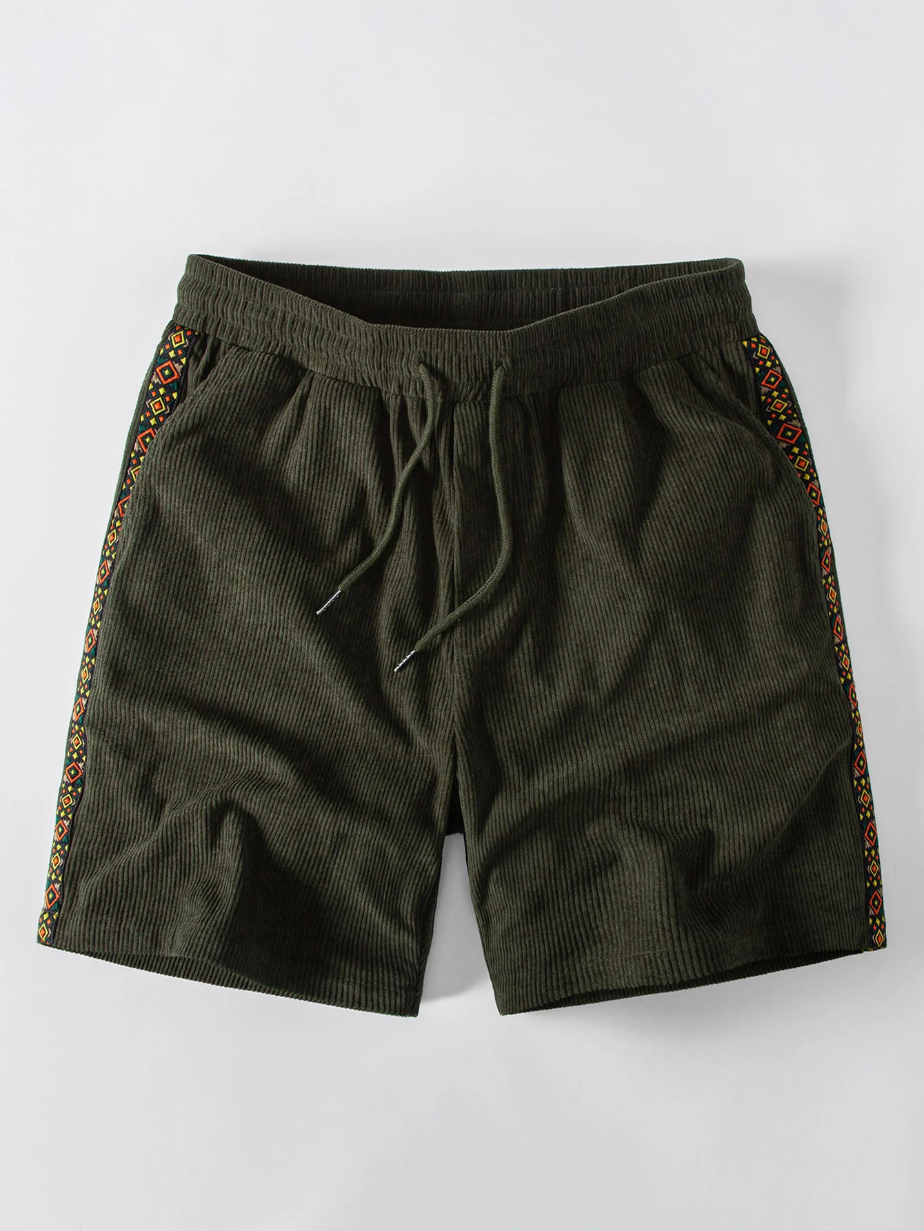 Geometric Trim Paneled Corduroy 7" Shorts