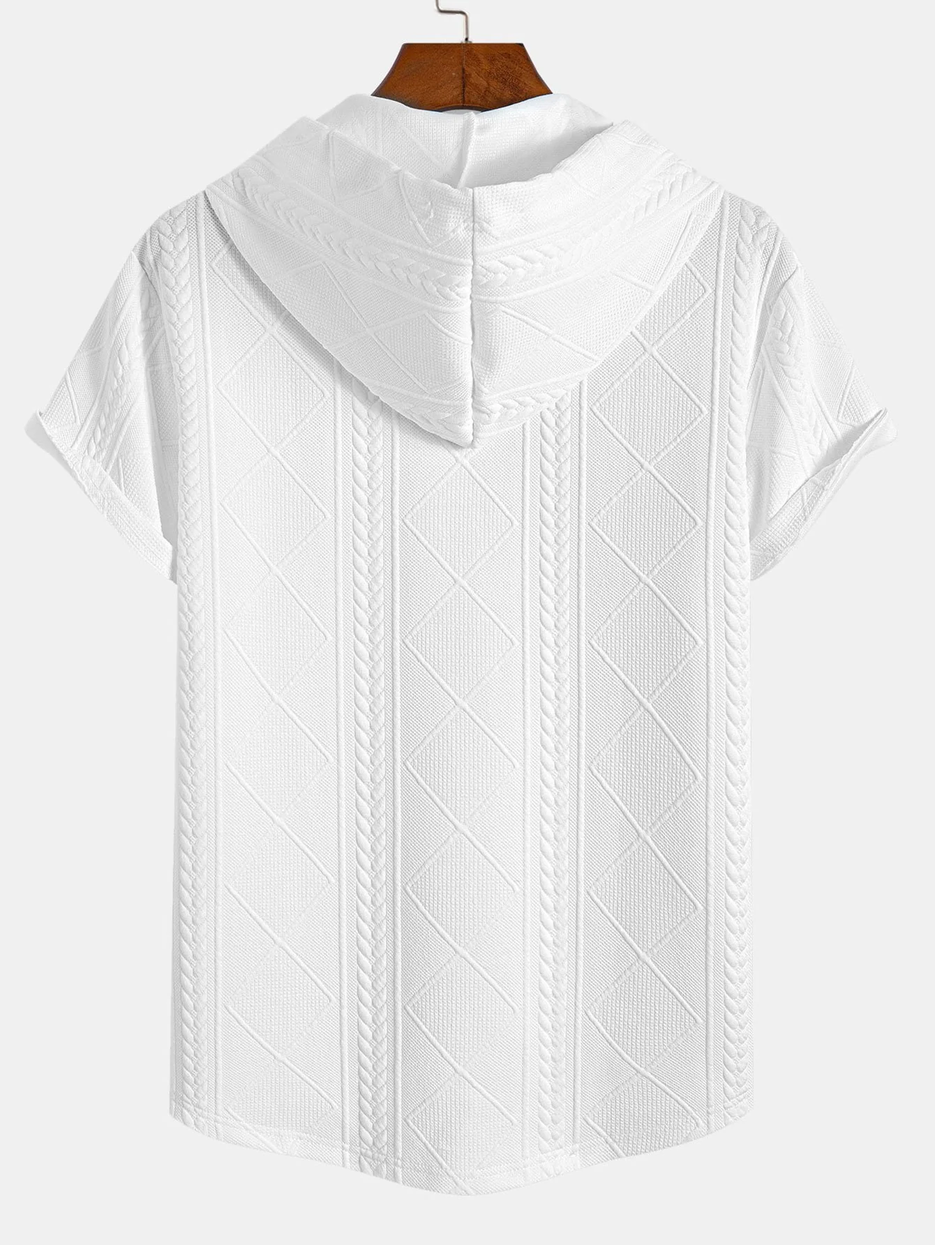 Geometrisches Jacquard Kapuzen-T-Shirt mit Bogen-Saum - Image 2