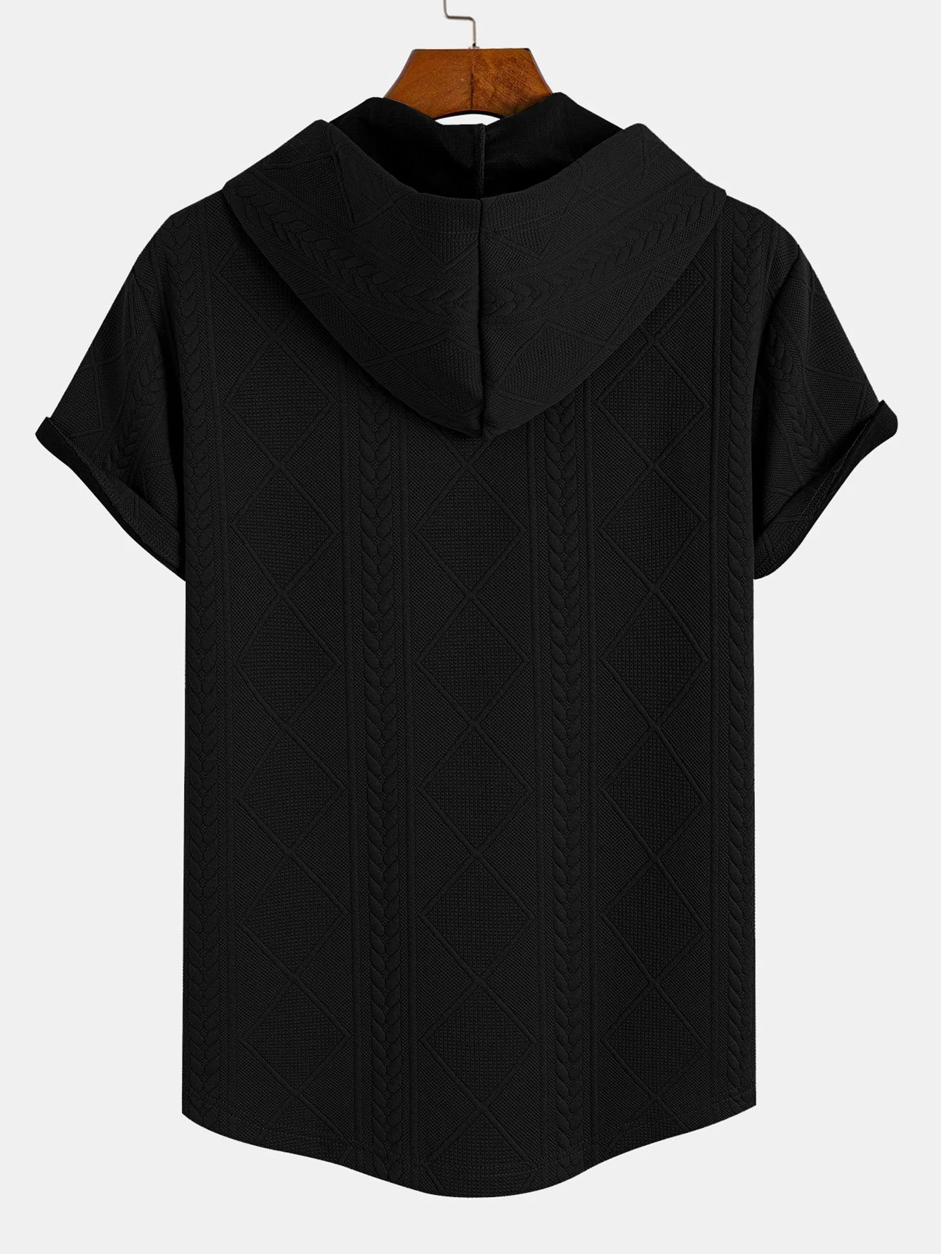 Geometrisches Jacquard Kapuzen-T-Shirt mit Bogen-Saum - Image 4