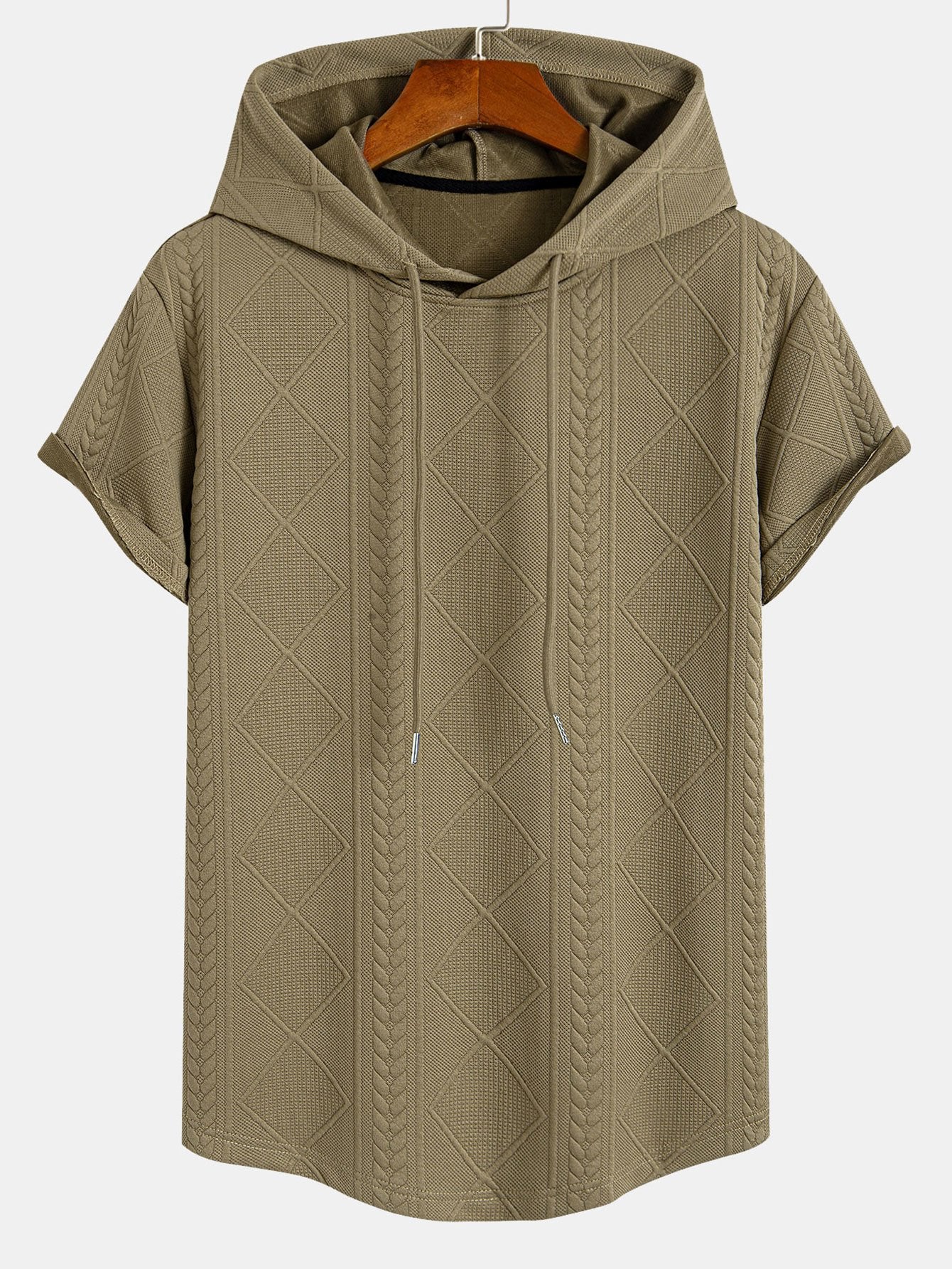 Geometrisches Jacquard Kapuzen-T-Shirt mit Bogen-Saum - Image 5
