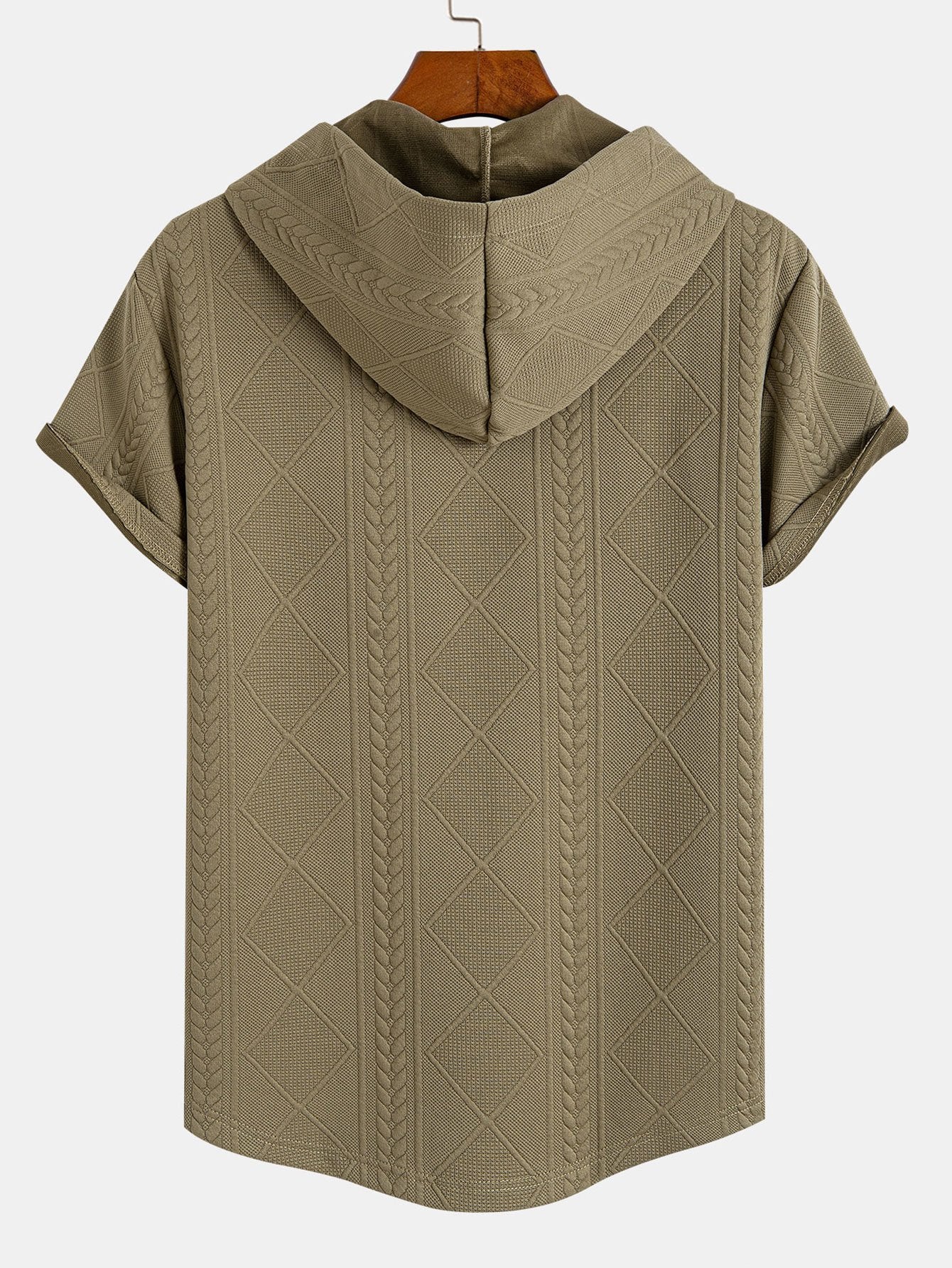 Geometrisches Jacquard Kapuzen-T-Shirt mit Bogen-Saum - Image 6