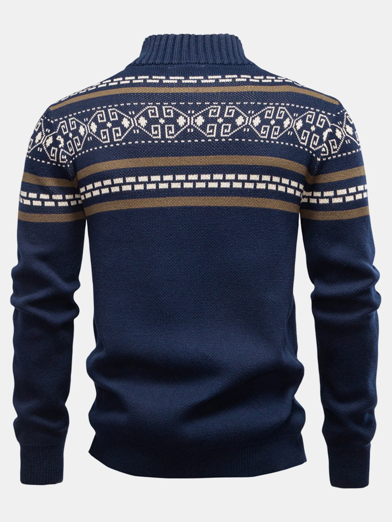 Geometrischer Jacquard Reißverschluss Stehkragen Pullover - Image 2