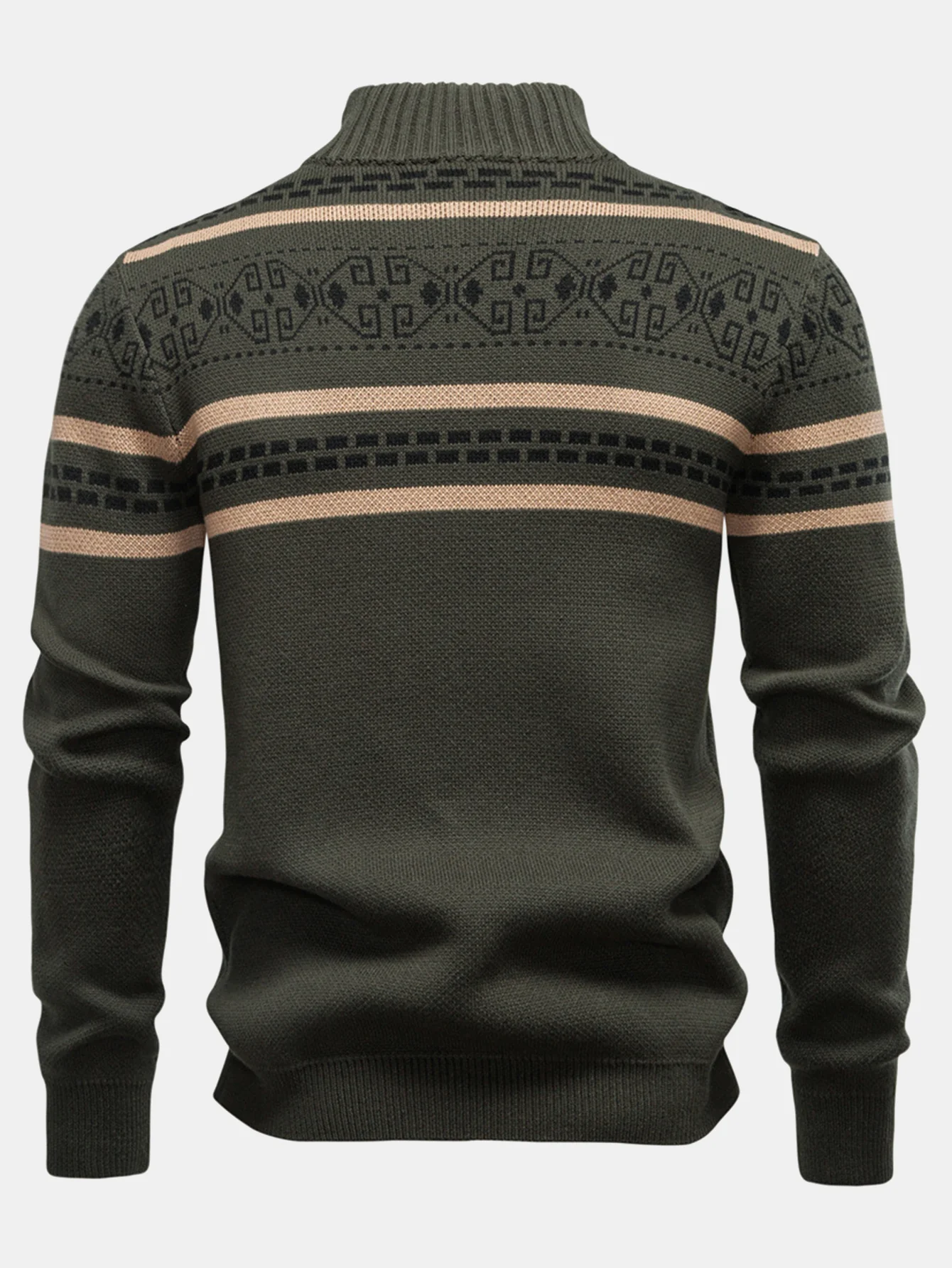 Geometrischer Jacquard Reißverschluss Stehkragen Pullover - Image 4