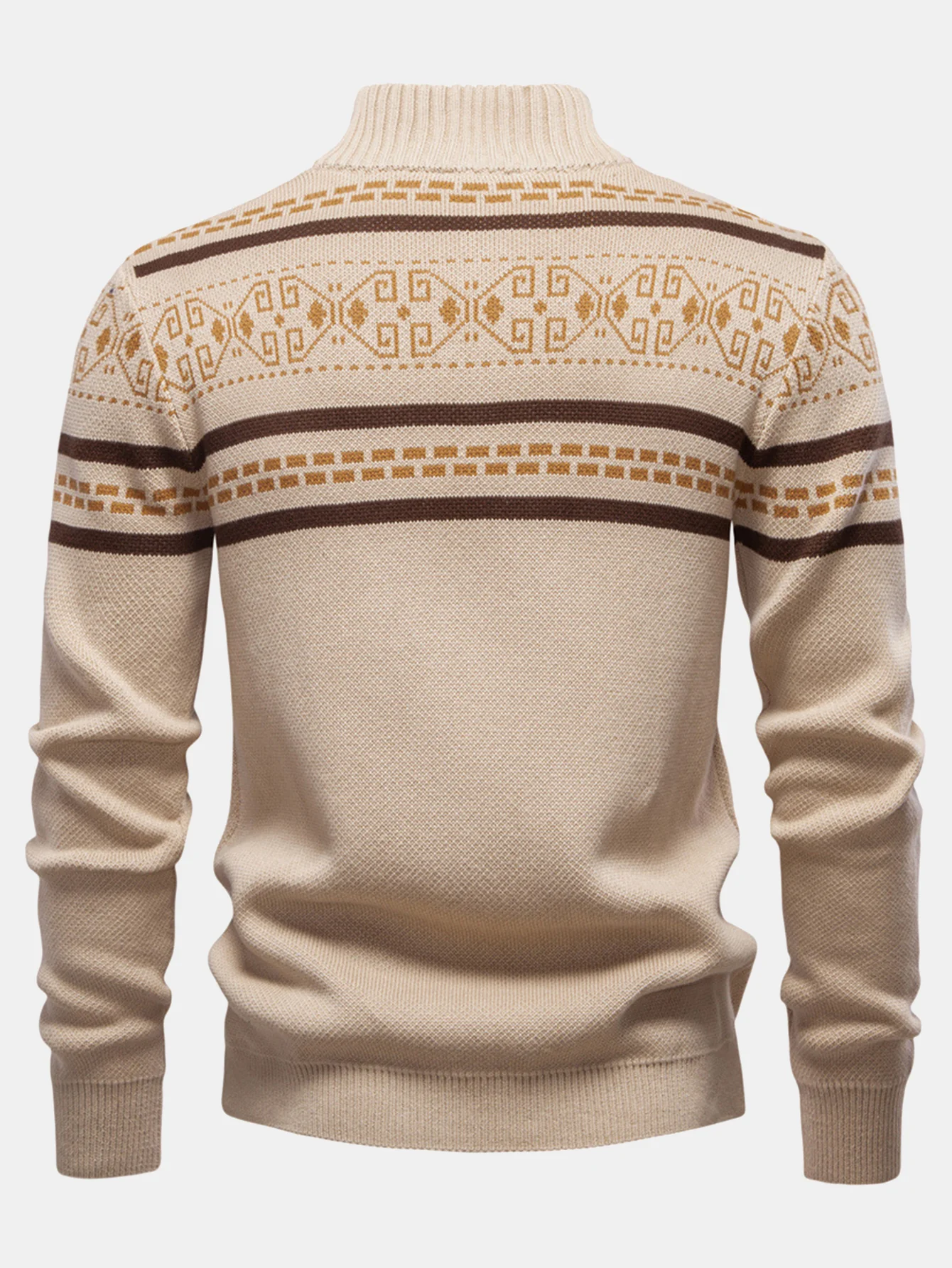 Geometrischer Jacquard Reißverschluss Stehkragen Pullover - Image 6