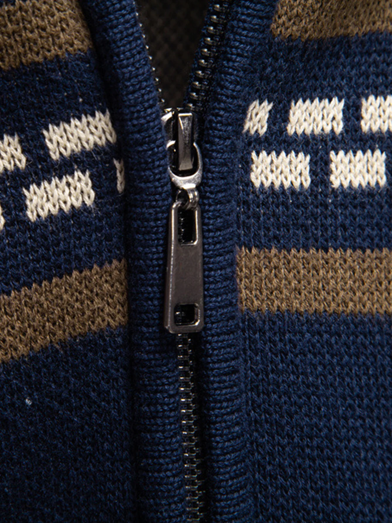 Geometrischer Jacquard Reißverschluss Stehkragen Pullover - Image 8
