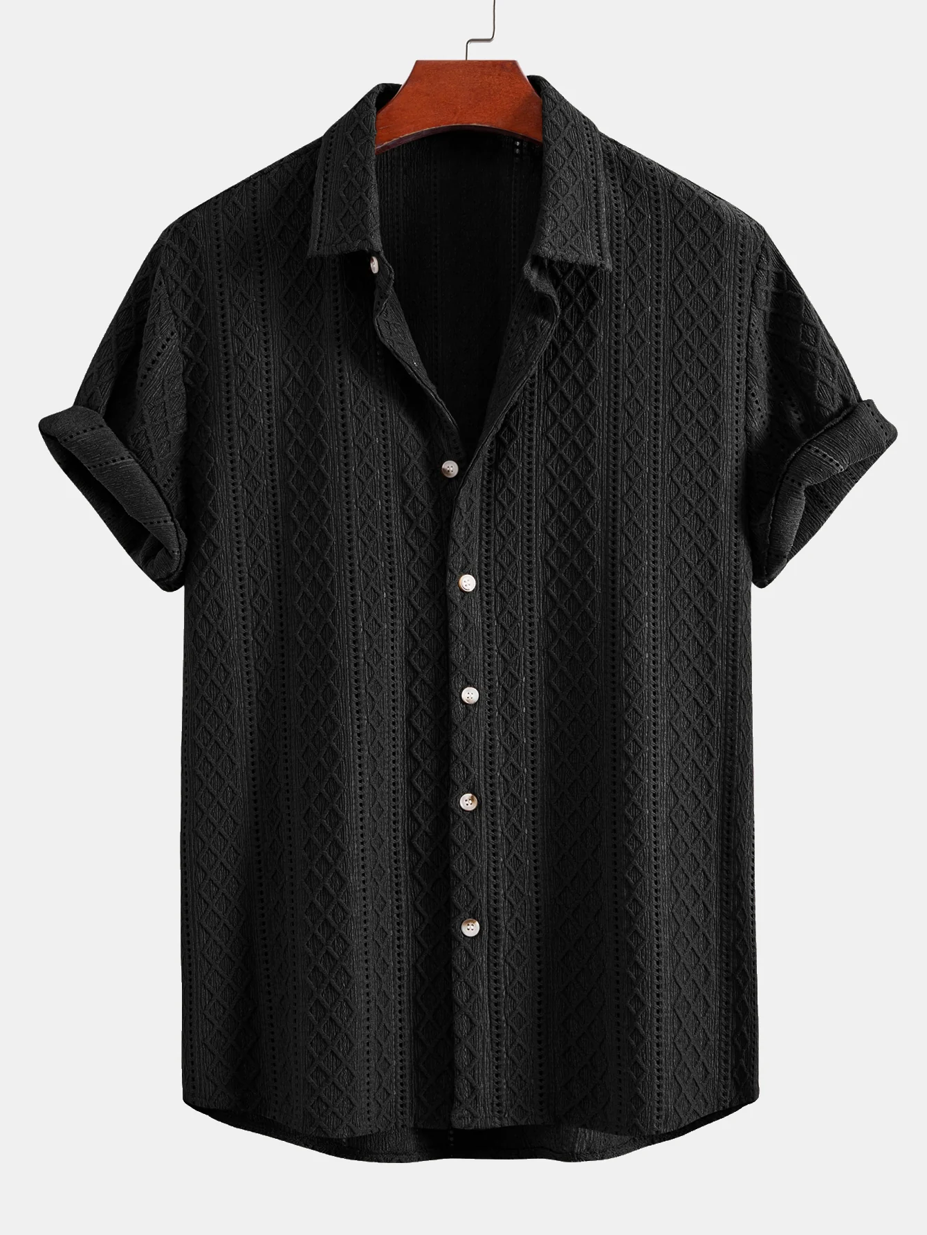 Geometry Rhombus Jacquard Button Up Shirt - Image 3