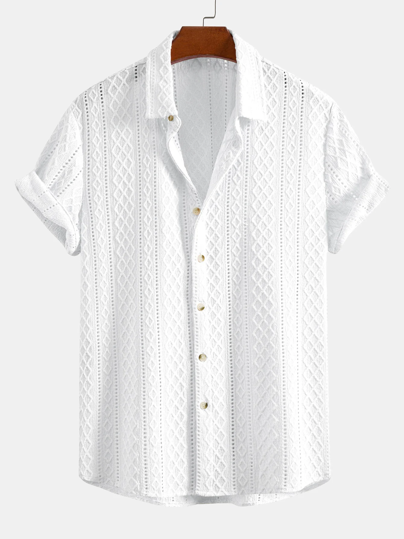 Geometry Rhombus Jacquard Button Up Shirt - Image 5