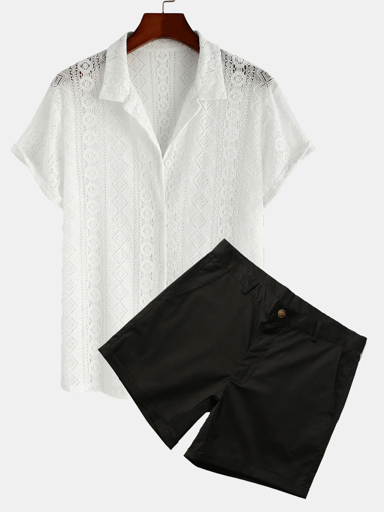 Geometrisch Texturiertes Kubanisches Hemd & 3" Chino Shorts - Image 3