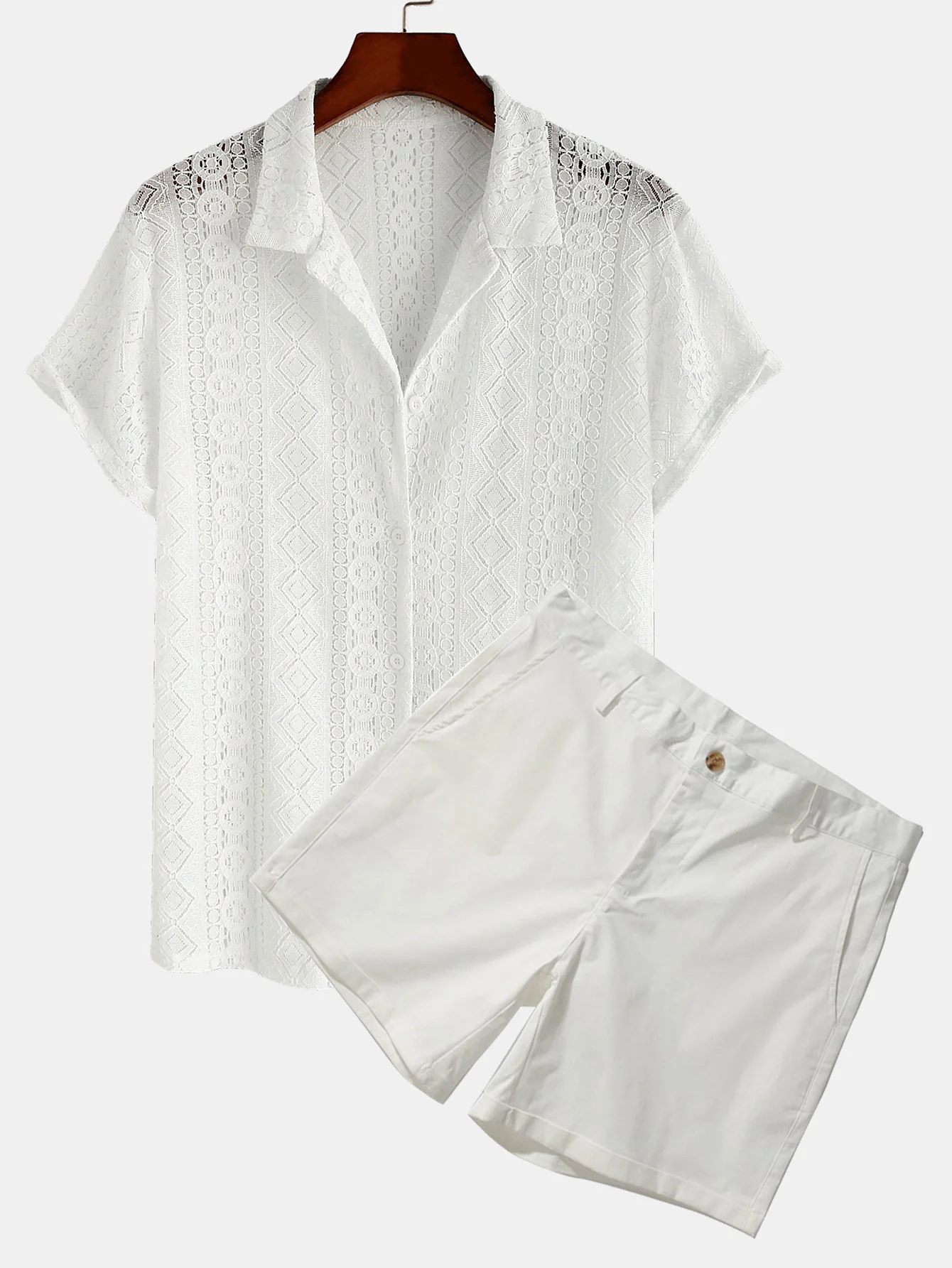 Geometrisch Texturiertes Kubanisches Hemd & 3" Chino Shorts - Image 4