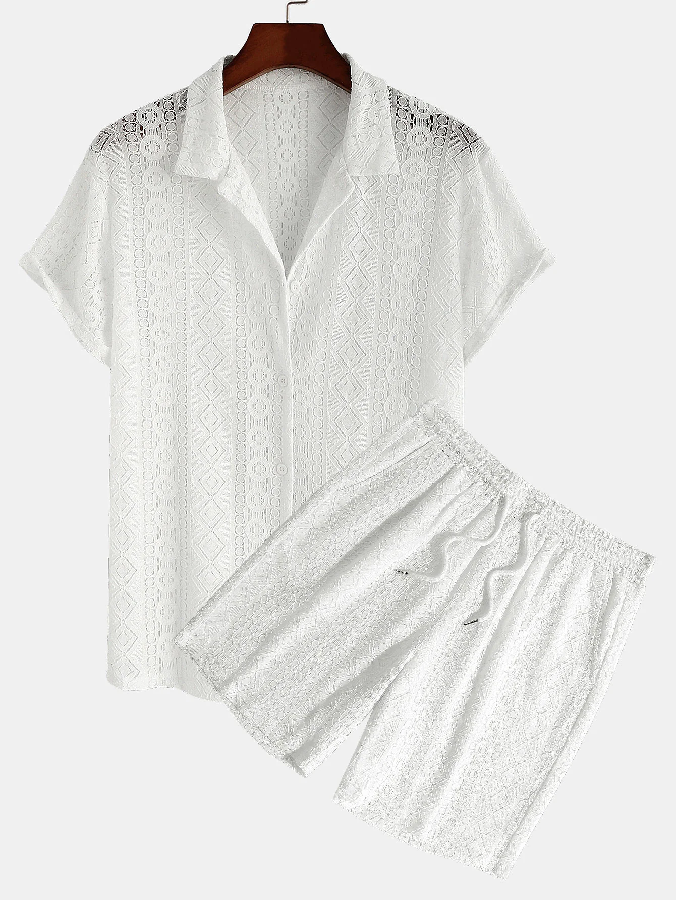 Geometrisch Texturiertes Kubanisches Hemd & Shorts