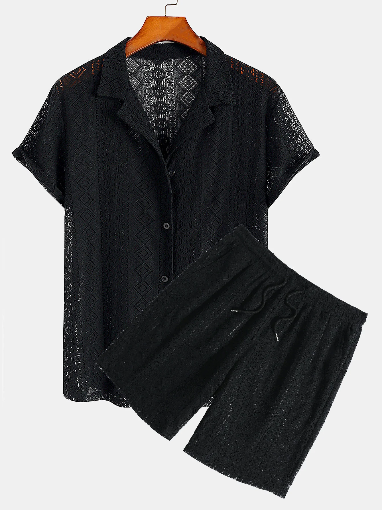 Geometrisch Texturiertes Kubanisches Hemd & Shorts - Image 2