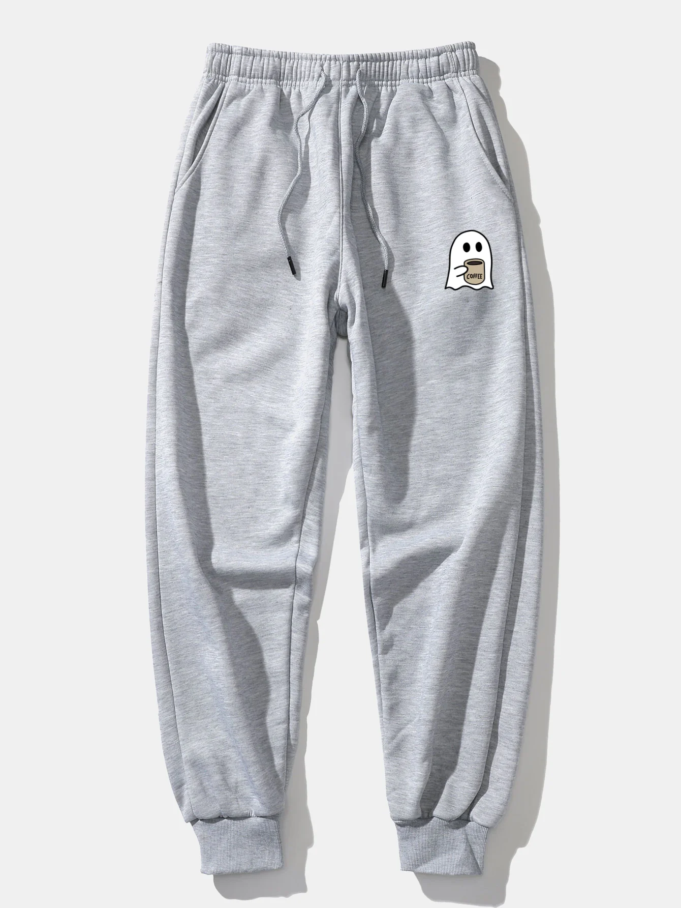 Ghost Drinking Coffee Print Drawstring Hoodie & Ghost Drinking Coffee Print Jogger Pants - Image 13