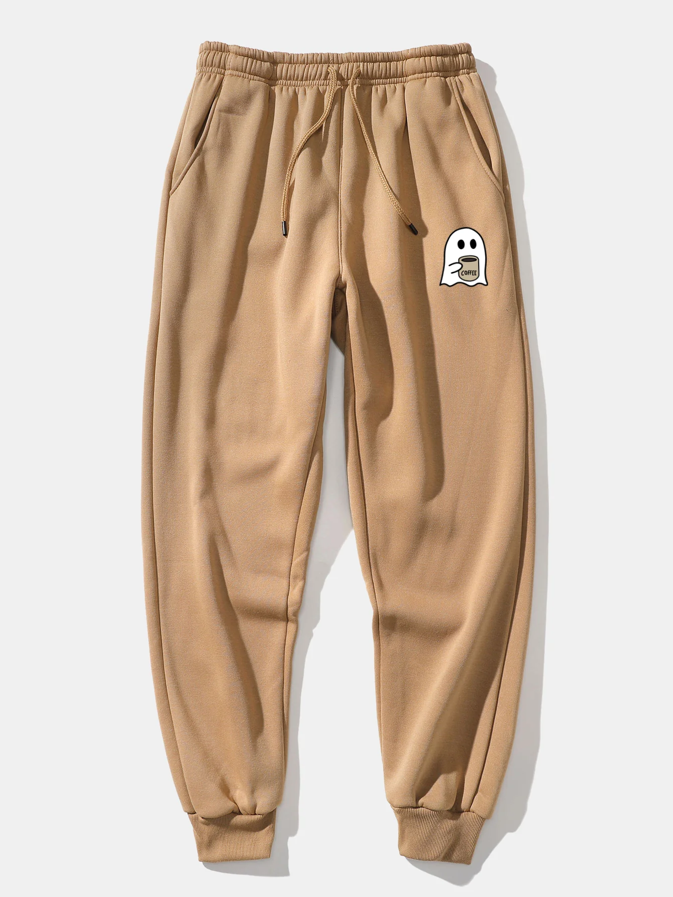 Ghost Drinking Coffee Print Drawstring Hoodie & Ghost Drinking Coffee Print Jogger Pants - Image 14