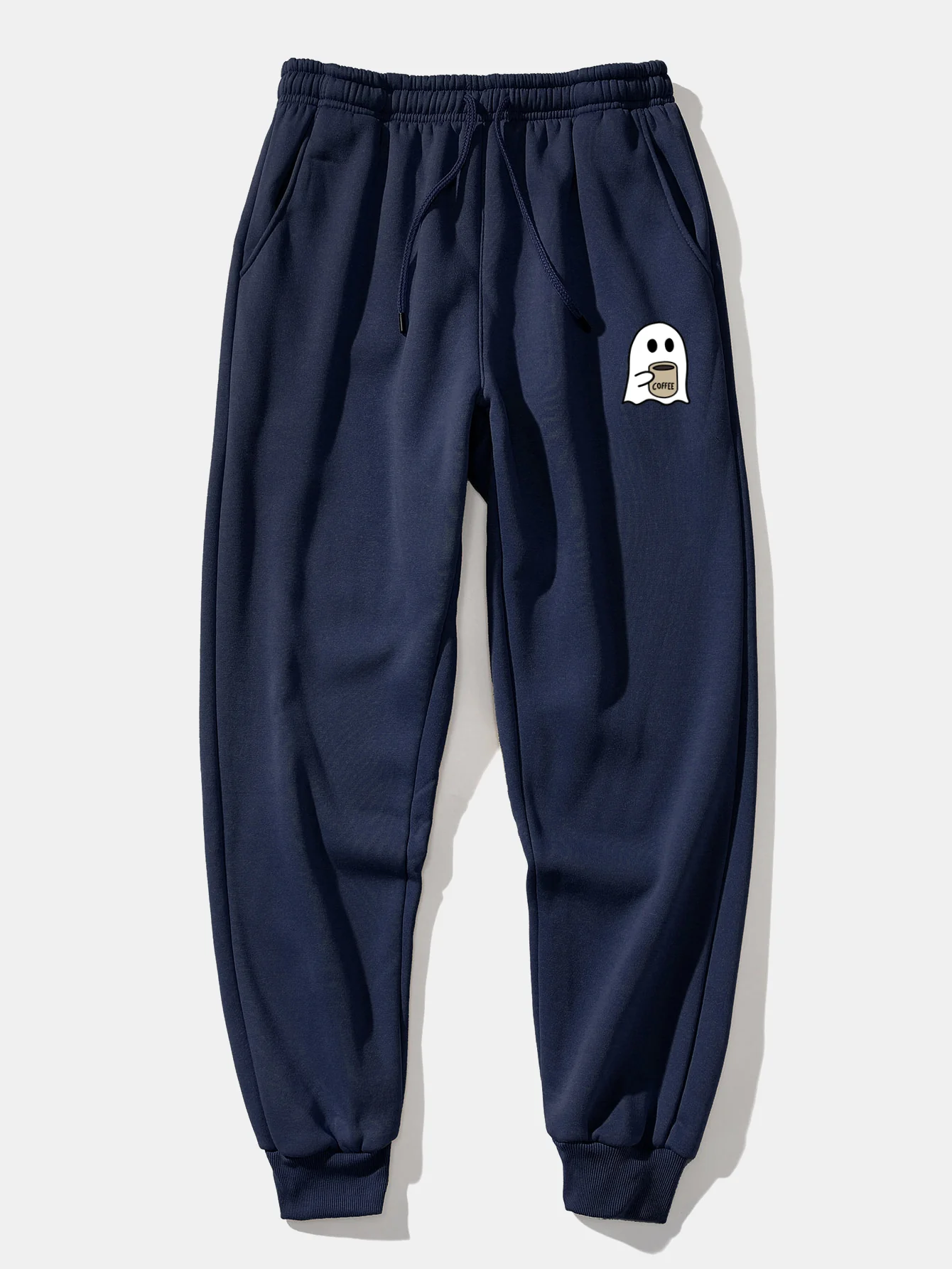 Ghost Drinking Coffee Print Drawstring Hoodie & Ghost Drinking Coffee Print Jogger Pants - Image 15