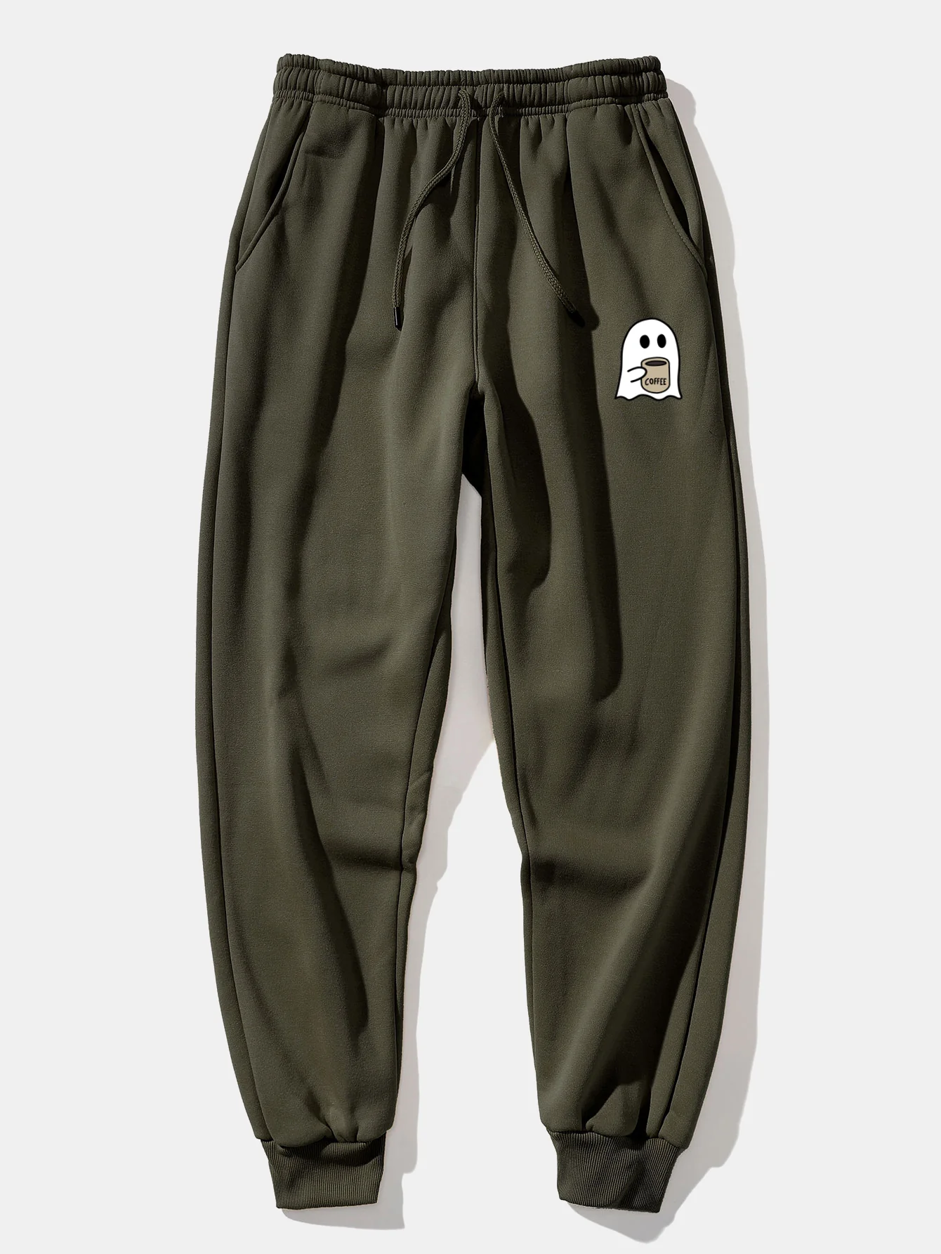 Ghost Drinking Coffee Print Drawstring Hoodie & Ghost Drinking Coffee Print Jogger Pants - Image 16